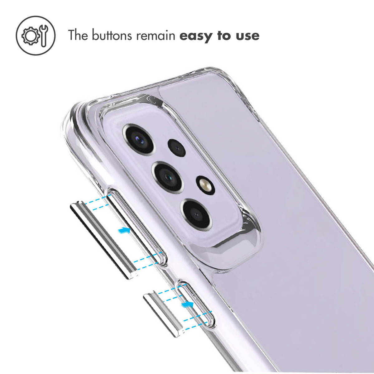 Funda transparente para teléfono con botones separados que siguen siendo fáciles de usar.