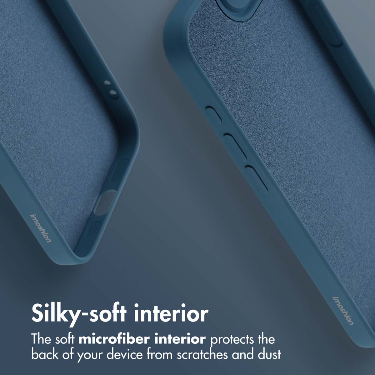 Custodia blu per telefono con interno in morbida microfibra antigraffio.