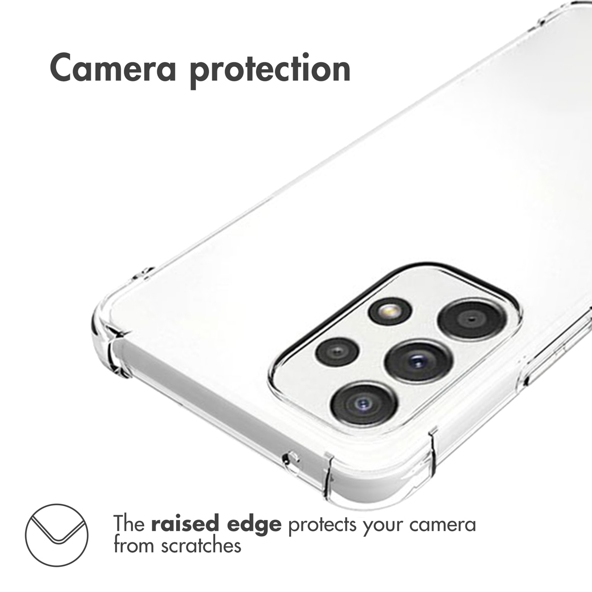 Coque de téléphone transparente avec bord surélevé protégeant l'appareil photo.