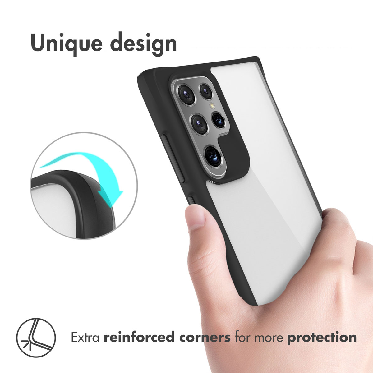 Smartphone dans une coque de protection au design unique et coins renforcés.