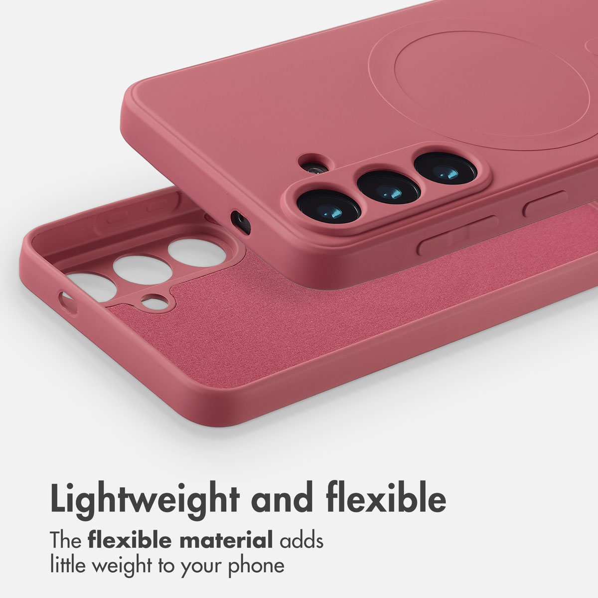 Eine rosa Smartphone-Hülle mit Magnetring und weichem Innenfutter.