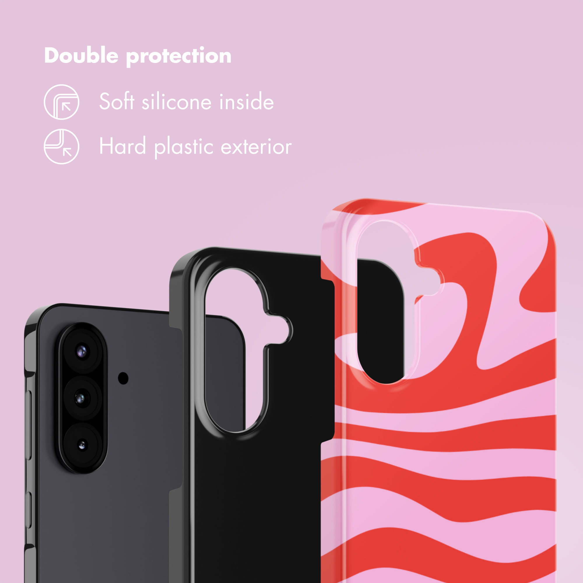 Custodia per telefono con doppia protezione: interno in morbido silicone e esterno in plastica rigida.