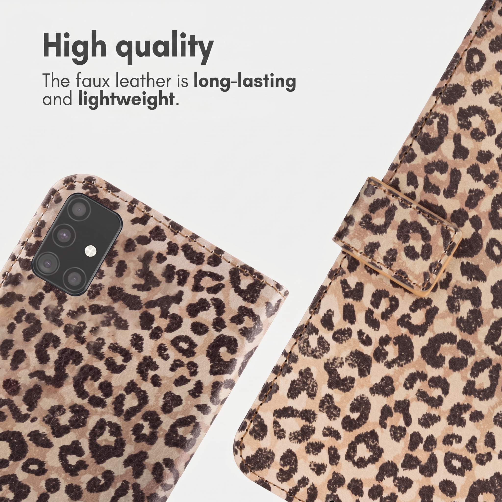 Custodia per telefono in ecopelle con stampa leopardata.