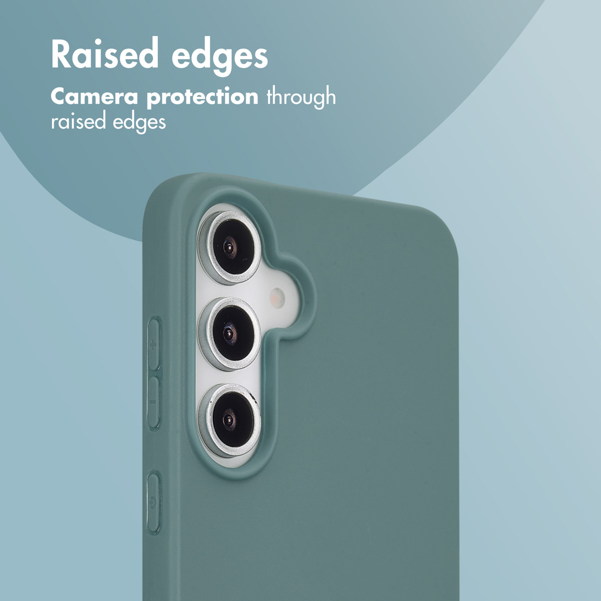 Green smartphone case featuring raised edges around the three camera lenses on the back.