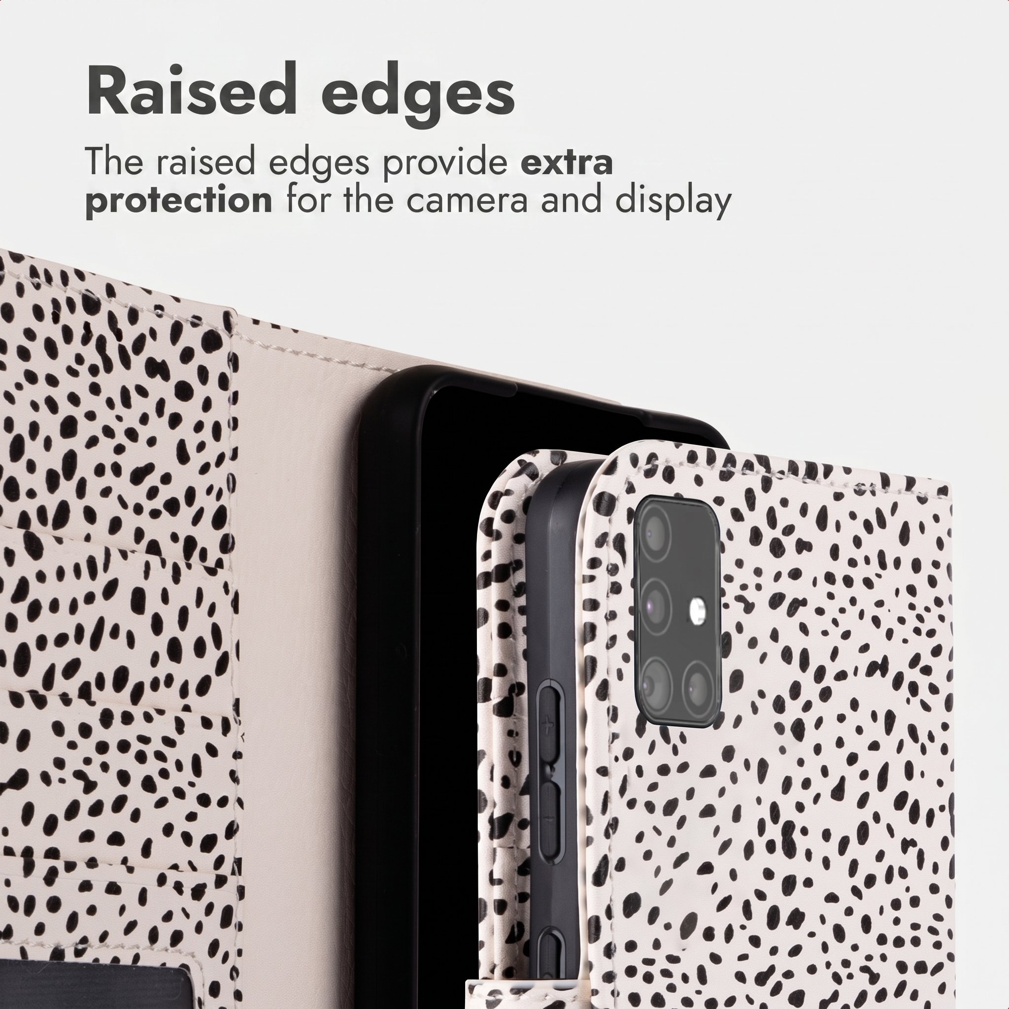 I bordi rialzati di una custodia per telefono proteggono fotocamera e display.