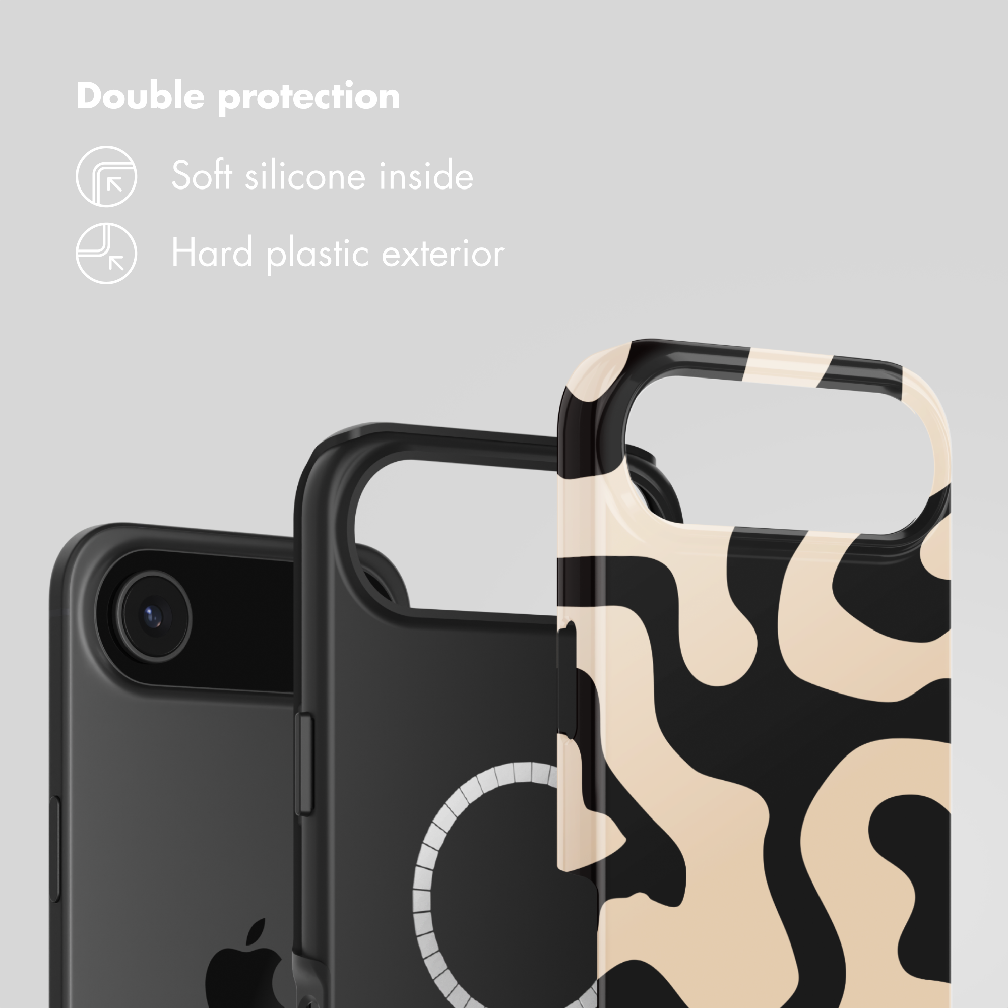 Cover per cellulare con testo: Doppia protezione, silicone morbido interno, esterno in plastica rigida.