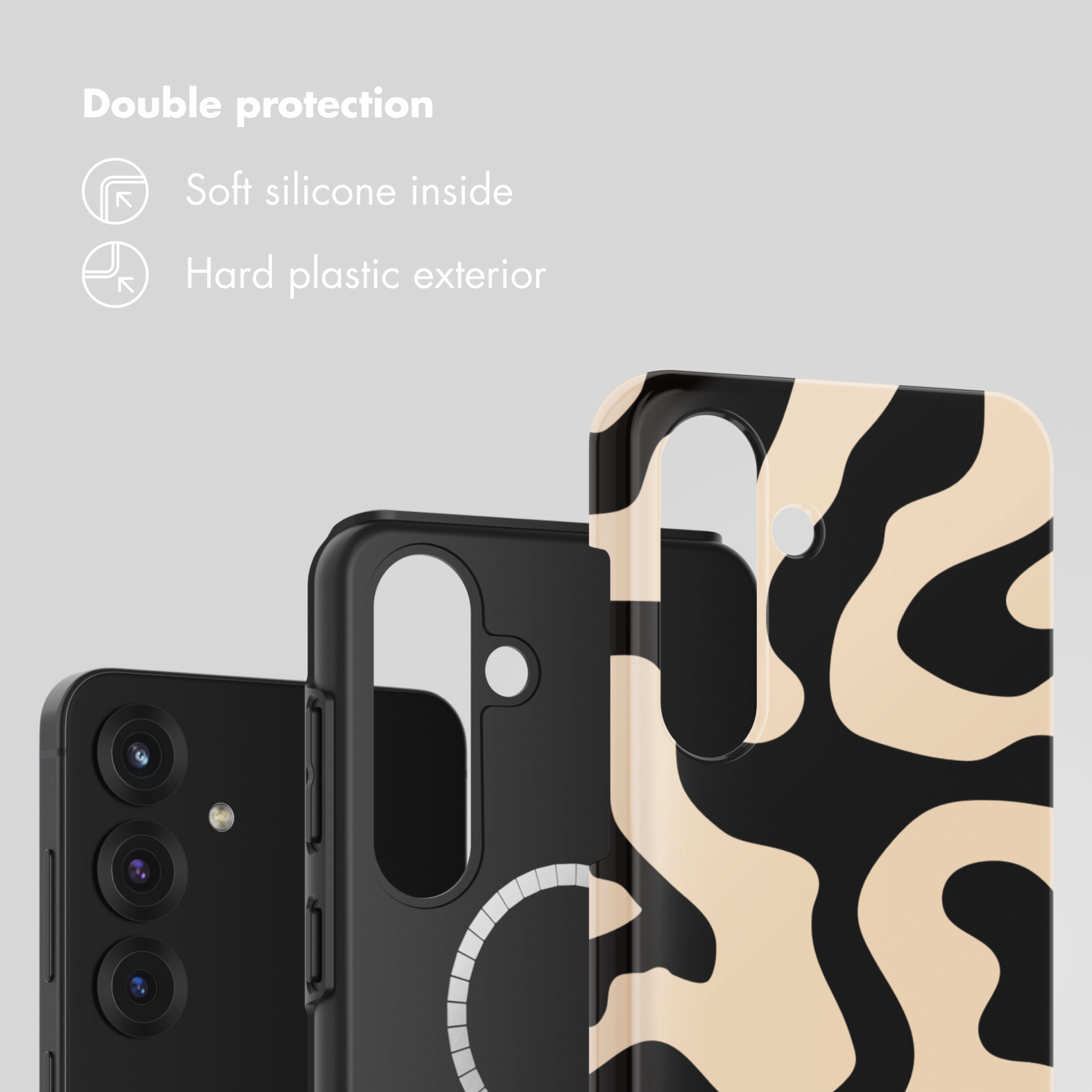 Funda para teléfono con silicona suave por dentro y plástico duro fuera para doble protección.