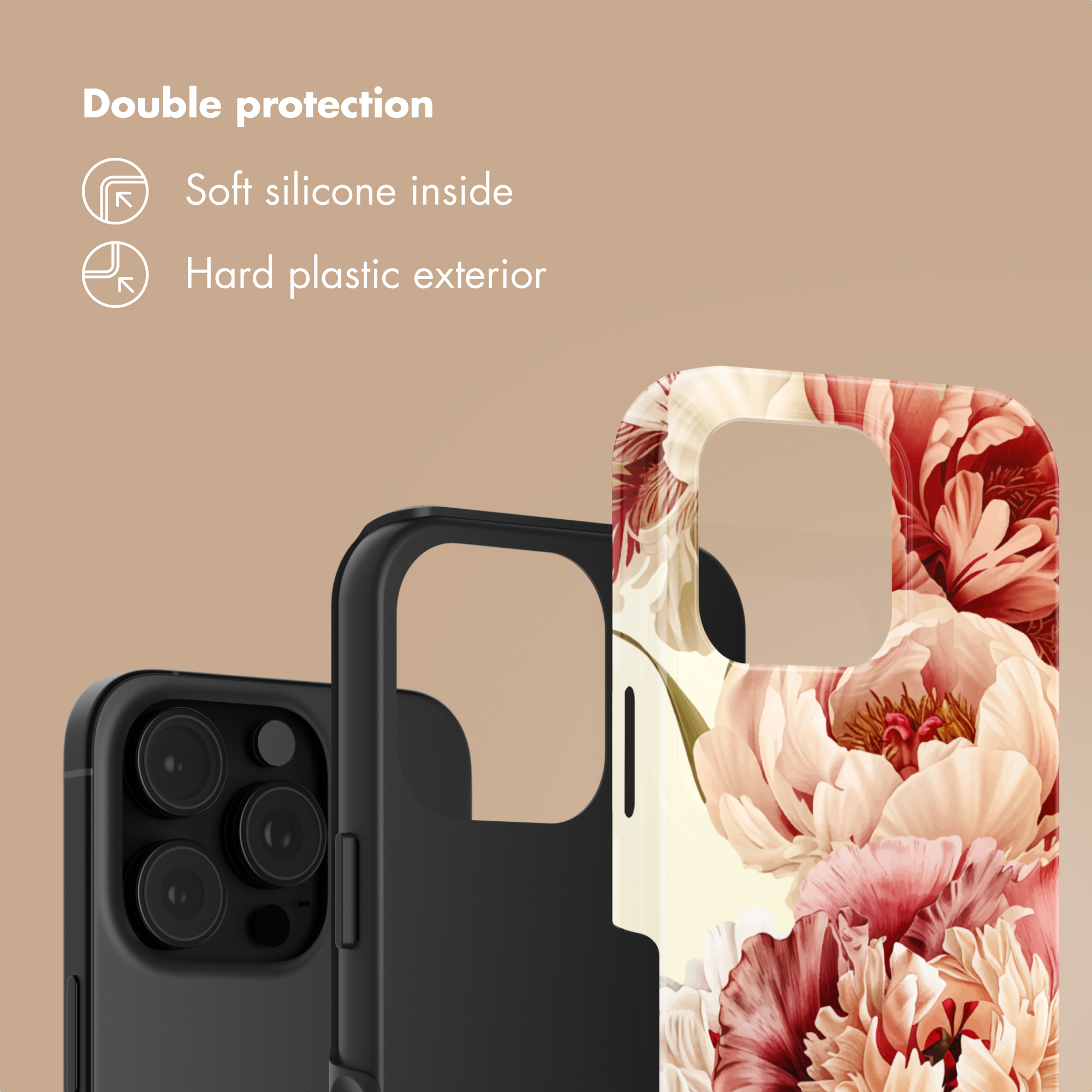 Custodia per telefono con motivo floreale e testo sulla doppia protezione.