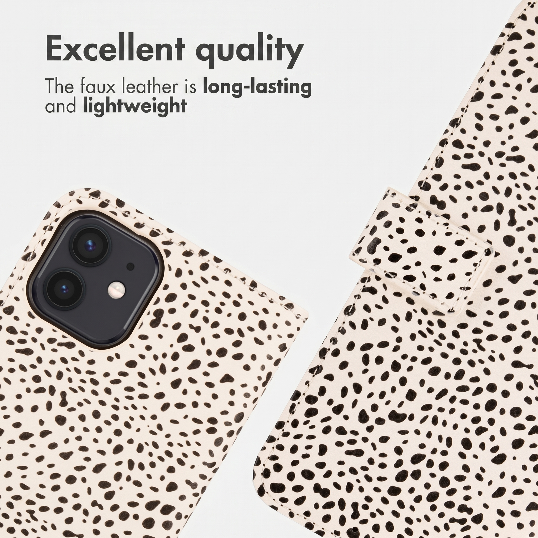 Coque de téléphone en similicuir motif dalmatien avec texte de qualité.
