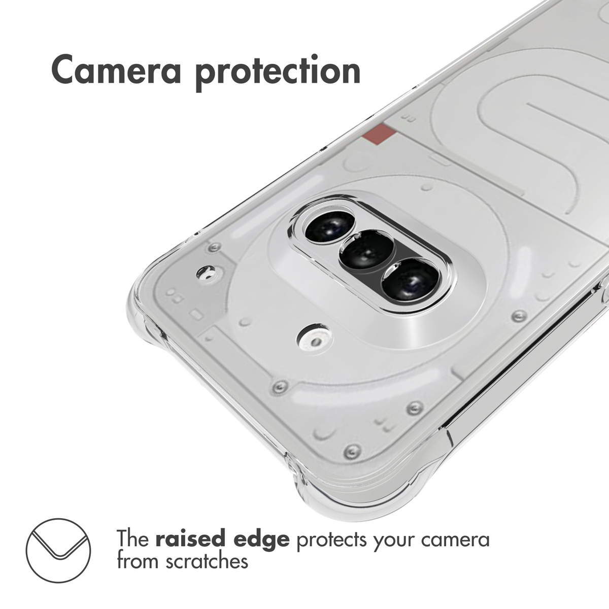 Funda de teléfono transparente con borde elevado que protege la cámara de arañazos.