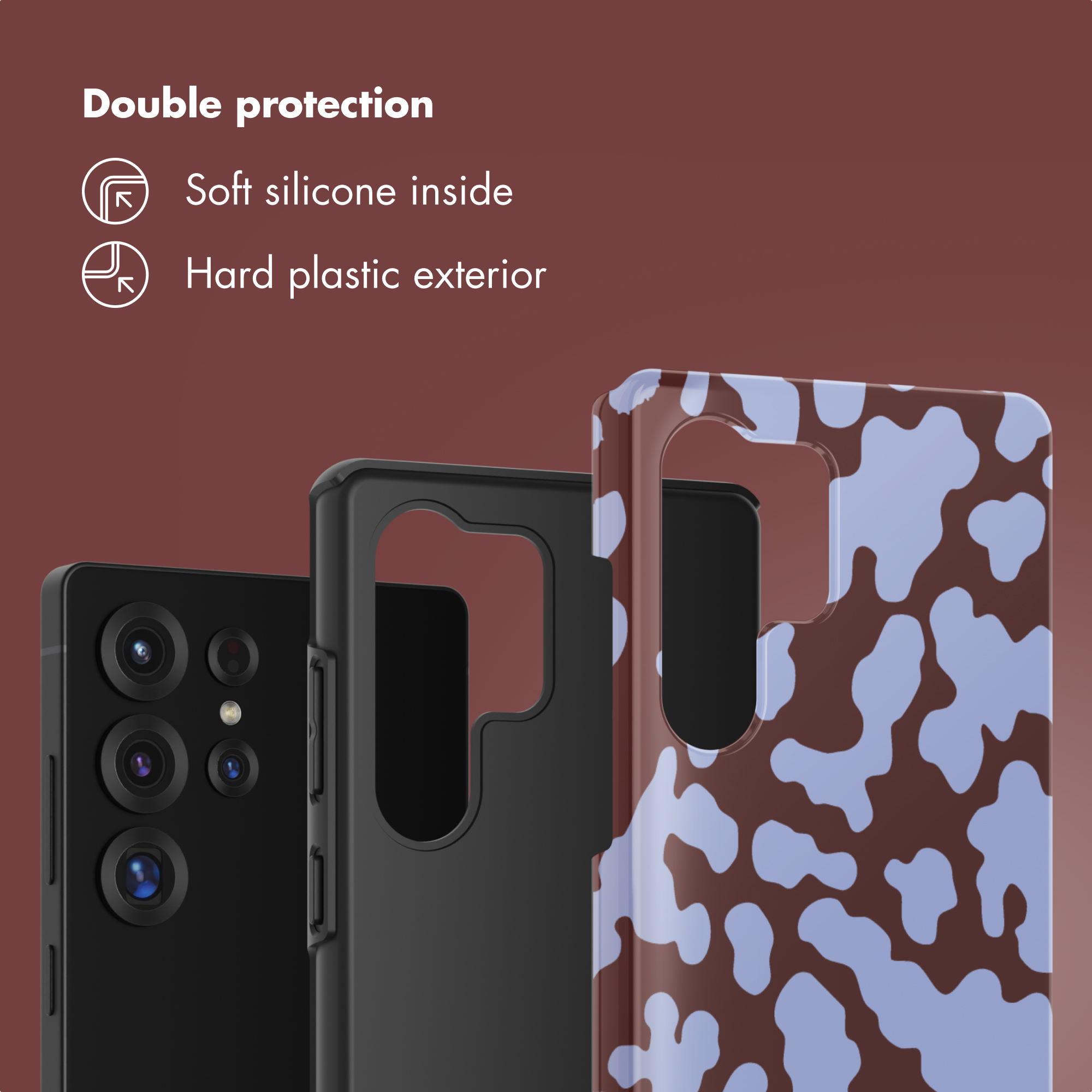Smartphone mit weichem Silikon innen und hartem Kunststoff außen für doppelten Schutz.