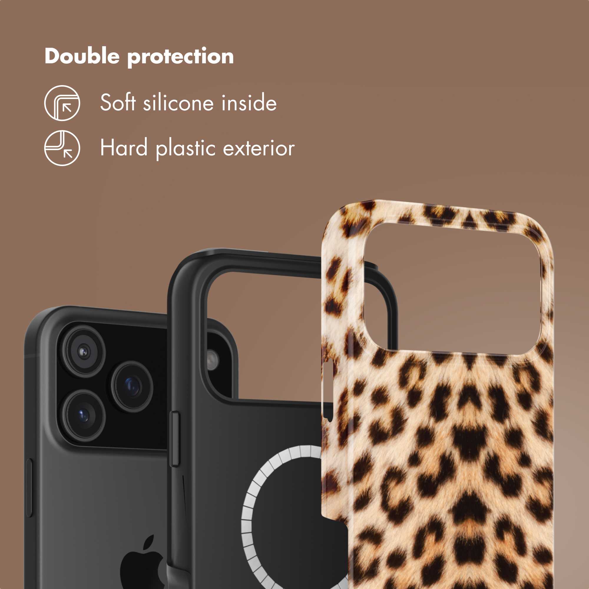 Doppelter Schutz mit weichem Silikon innen und harter Plastikaußenseite für das Smartphone.