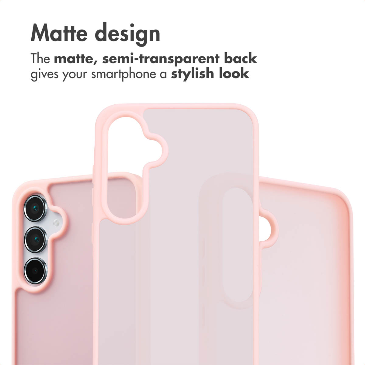 Funda de teléfono rosa mate y semitransparente con recorte para cámara.