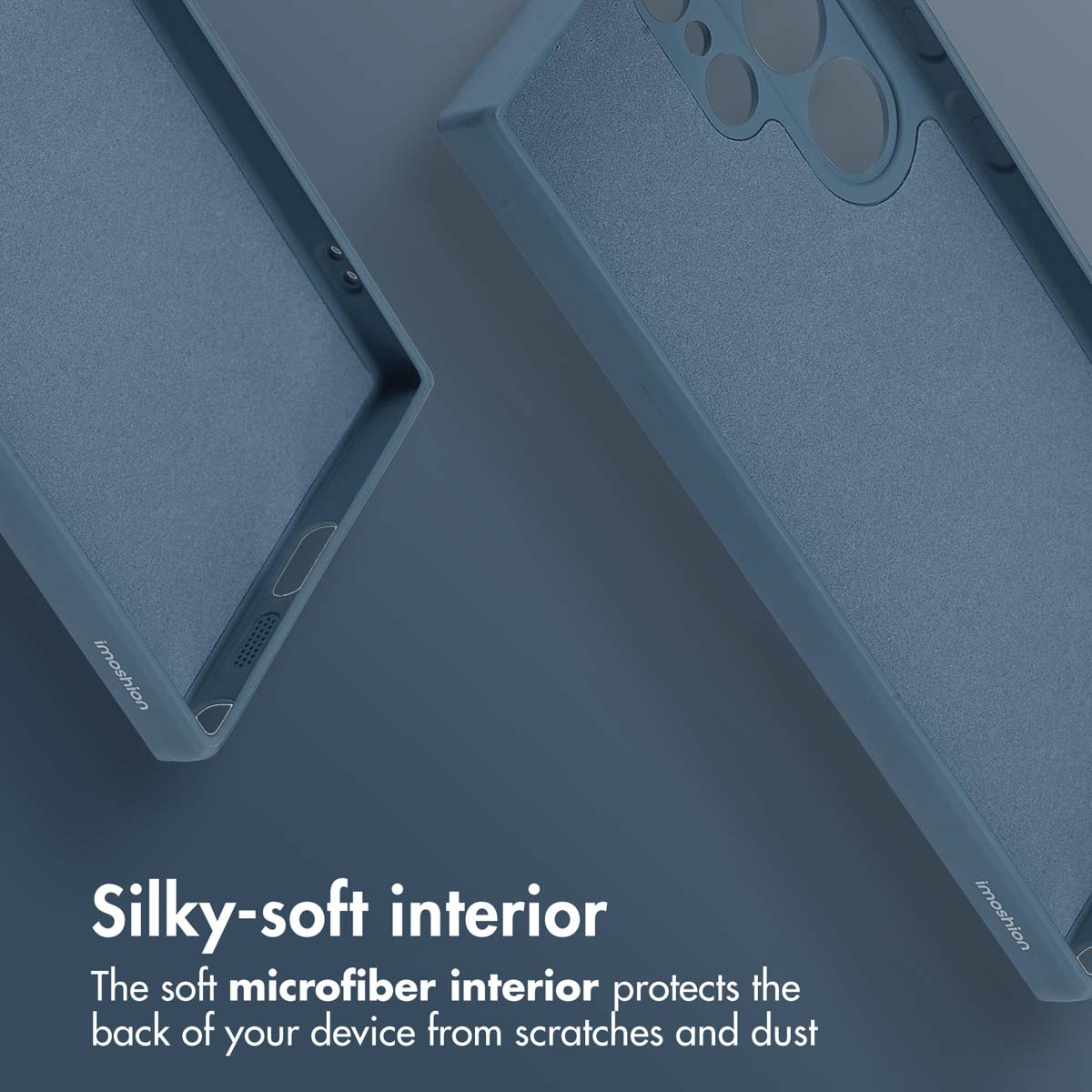 Coque de téléphone bleue avec intérieur doux en microfibre.