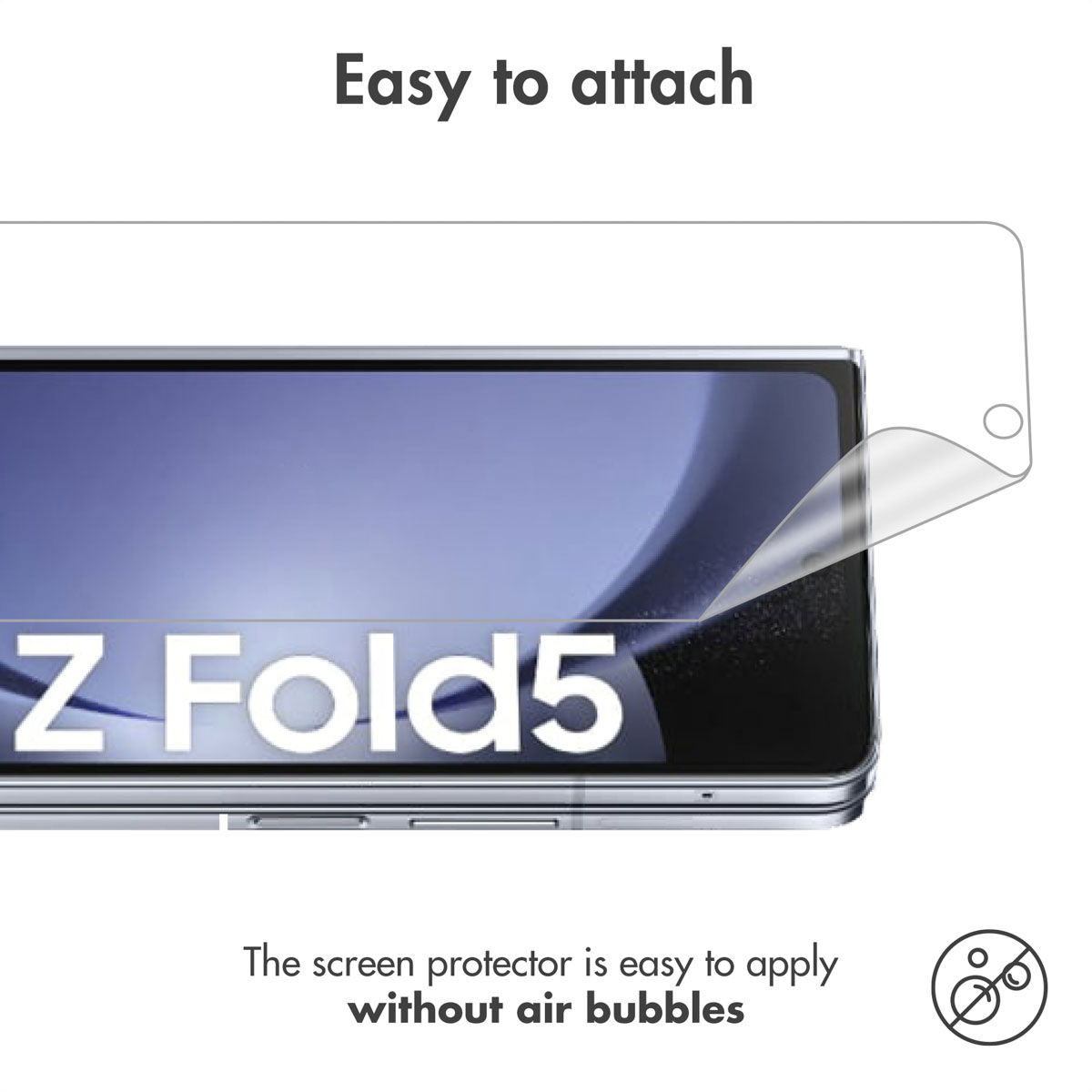 Schermprotector aangebracht op een Samsung Z Fold5, eenvoudig te bevestigen zonder luchtbellen.