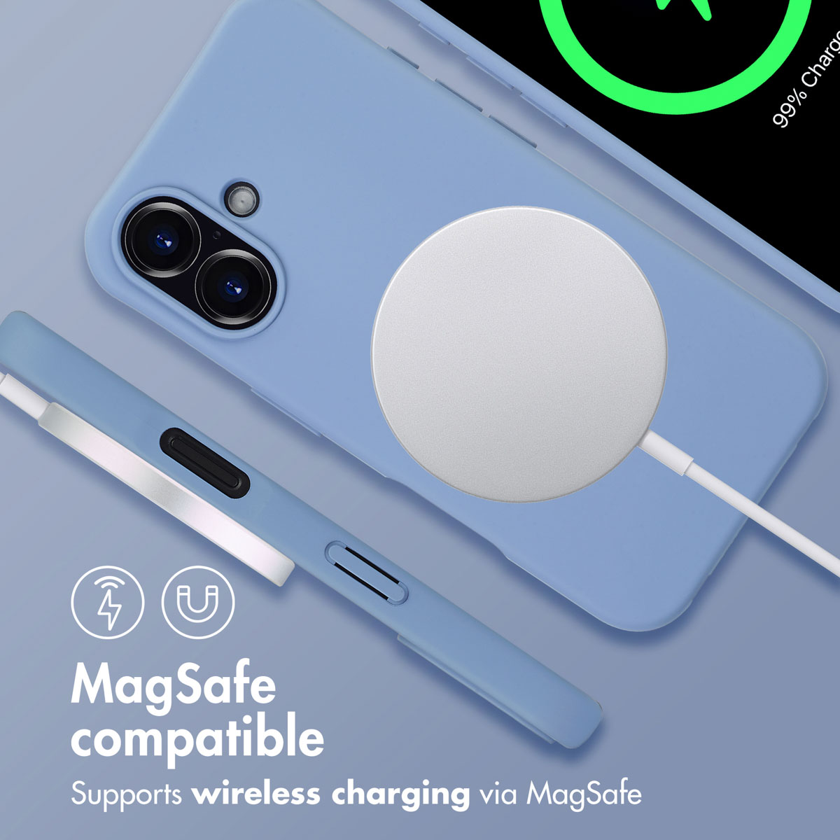 Custodia per telefono blu compatibile MagSafe con caricabatterie.