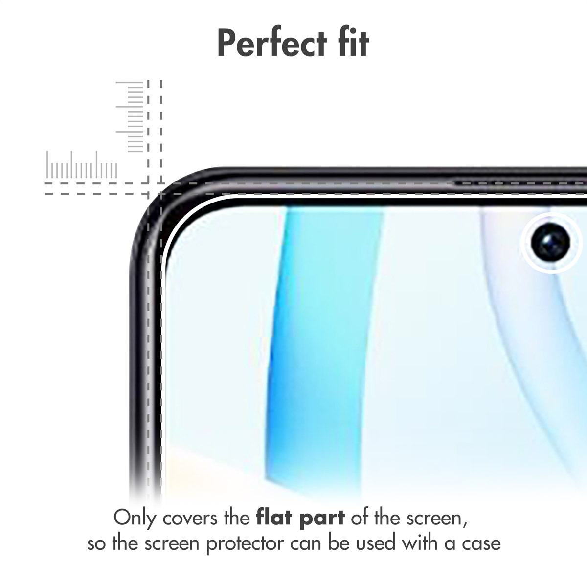 Diagramme montrant l'écran du téléphone couvrant uniquement la partie plate.