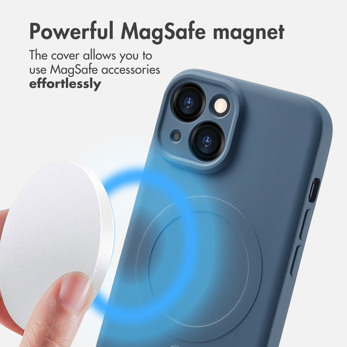 Niebieskie etui na telefon z pierścieniem magnetycznym MagSafe i białą tarczą.