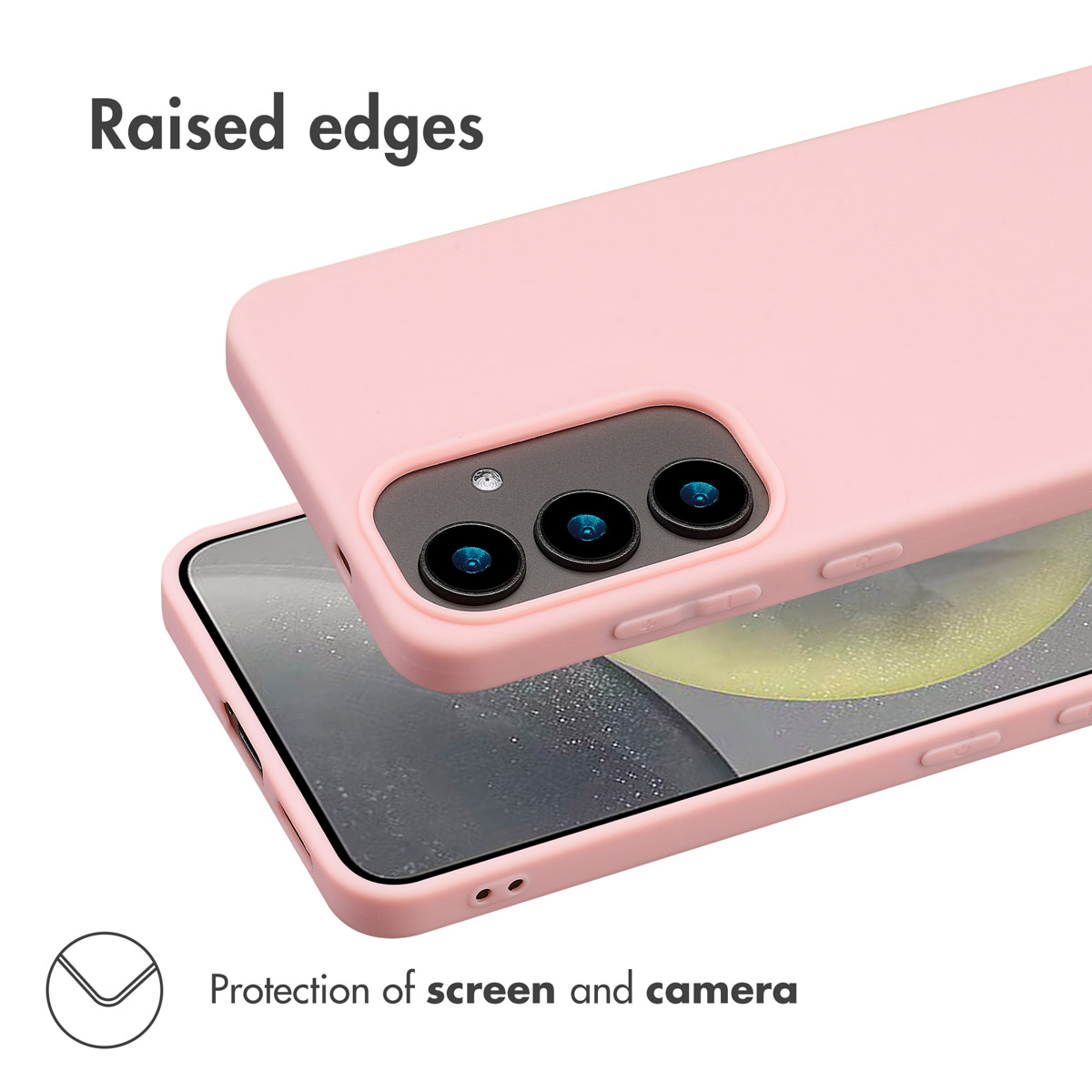 Eine rosa Handyhülle zeigt erhöhte Kanten zum Schutz von Bildschirm und Kamera.