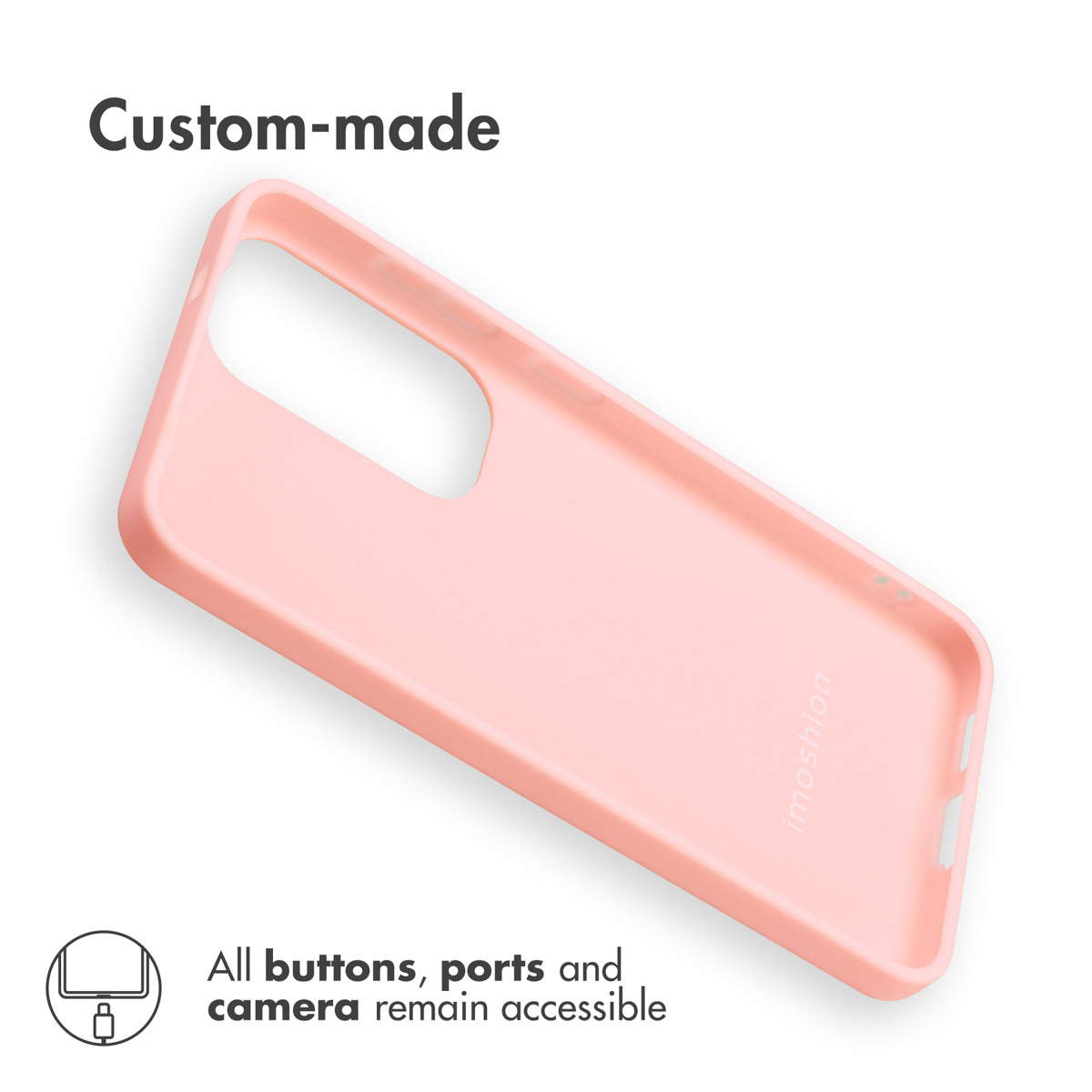 Eine maßgefertigte rosa Smartphone-Hülle mit freiem Zugang zu allen Tasten und Anschlüssen.
