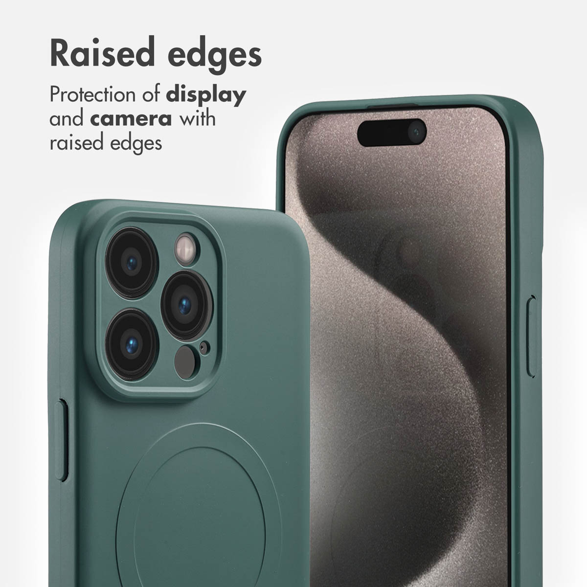 Funda de teléfono verde con bordes elevados que protegen la cámara y la pantalla.