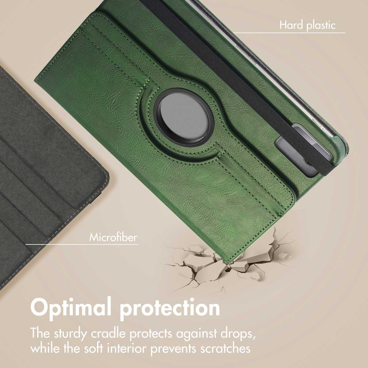 Green tablet case with hard plastic and microfiber accents offers optimal protection.