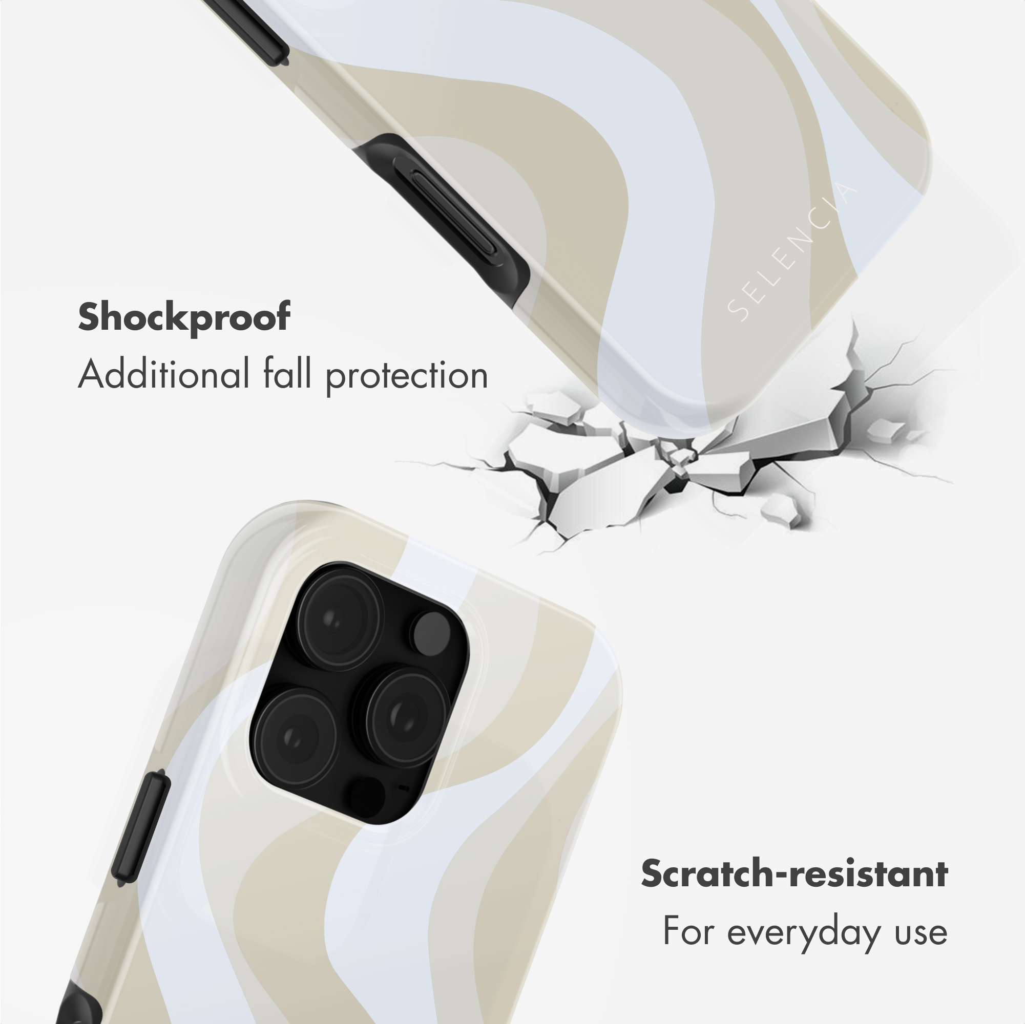 Funda de móvil con ondas, anunciada como resistente a golpes y arañazos.