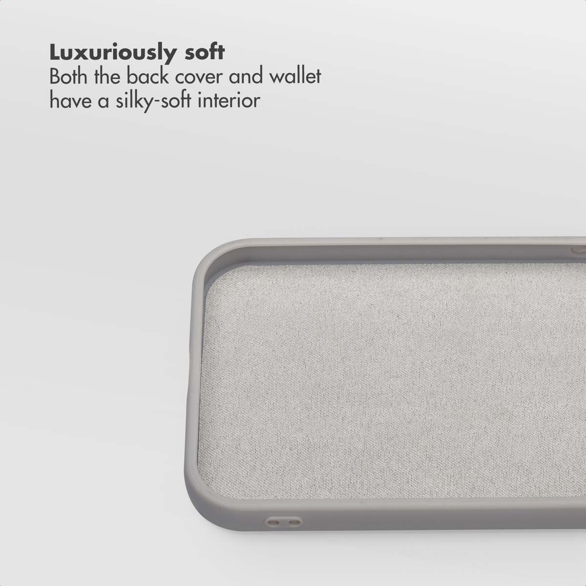 Luxueusement doux: L'intérieur de la coque et du portefeuille est doux et soyeux, présenté avec une coque grise.