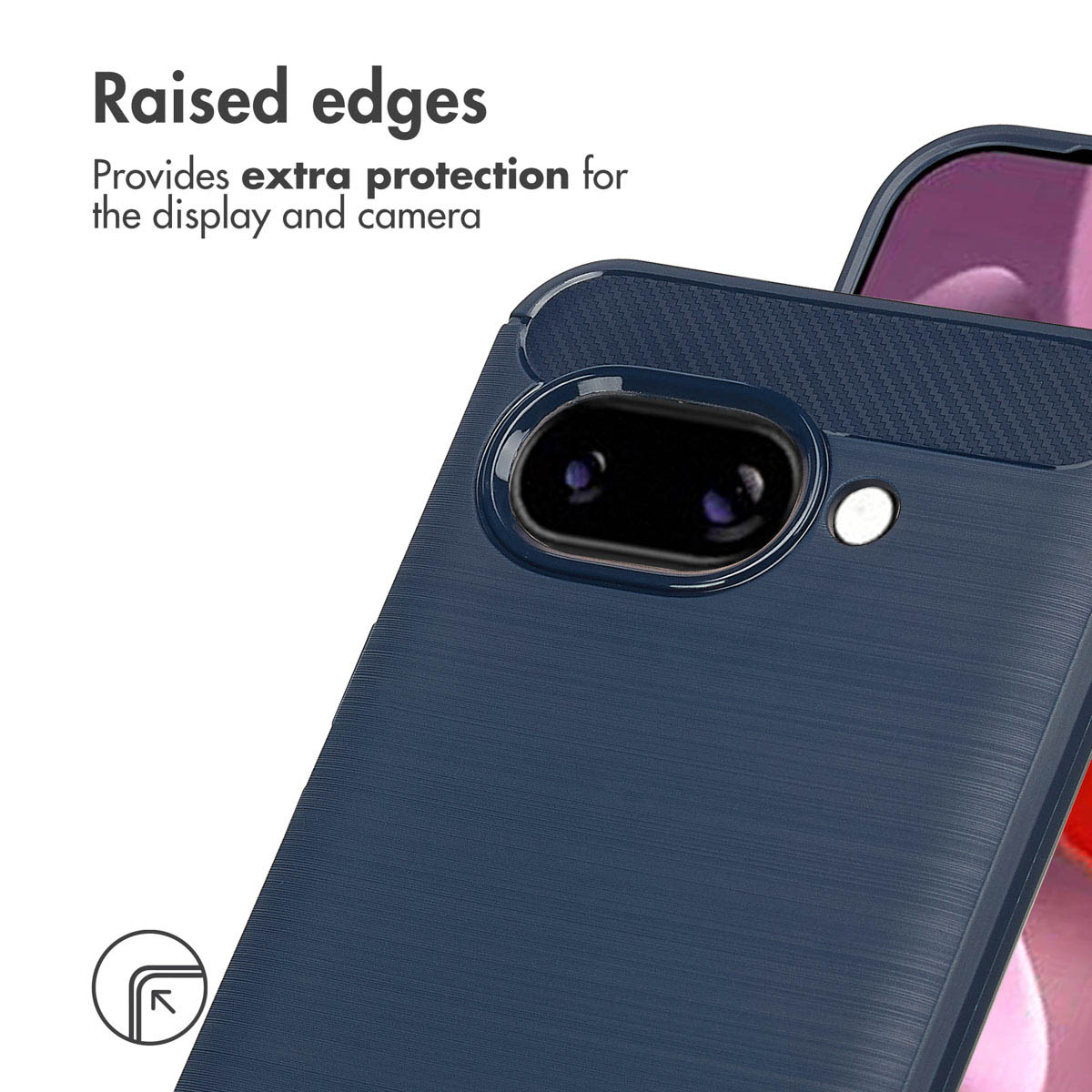 Blue smartphone case with raised edges providing extra protection for the display and camera.