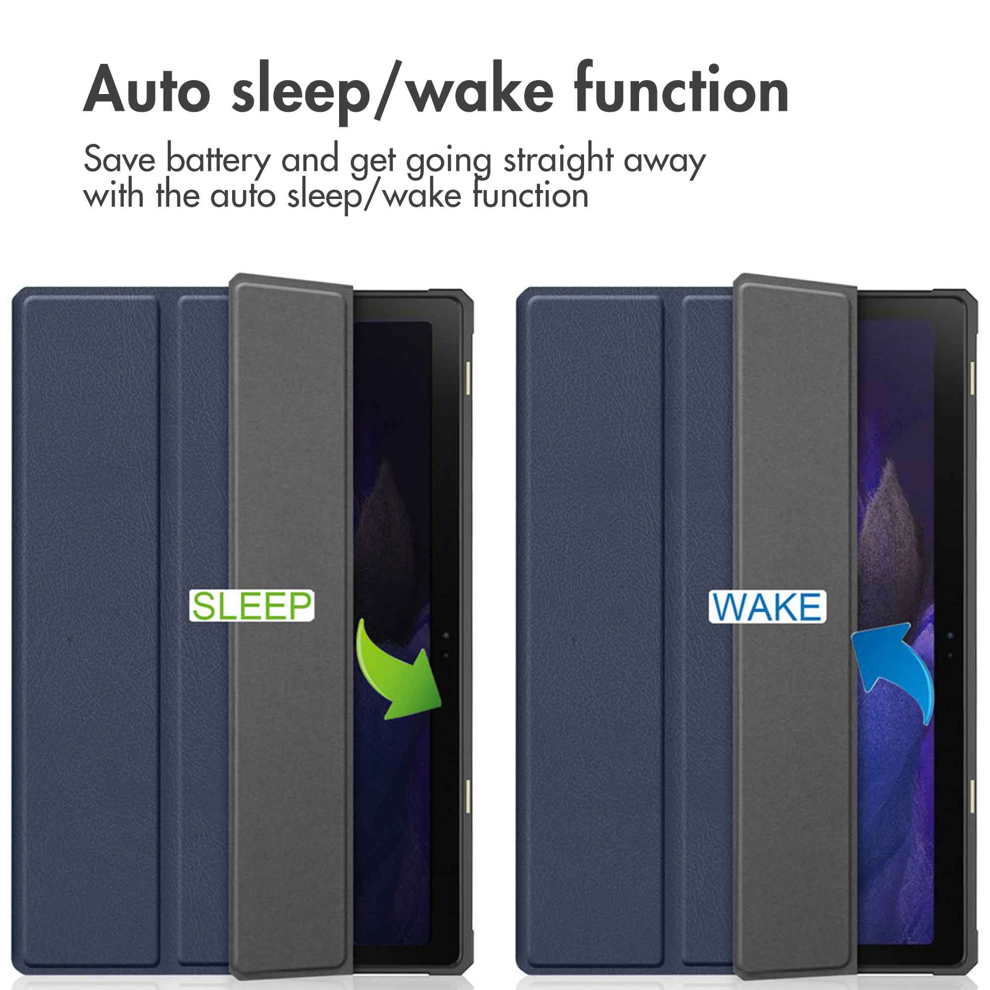 Tablet case demonstrating auto sleep and wake function to save battery.