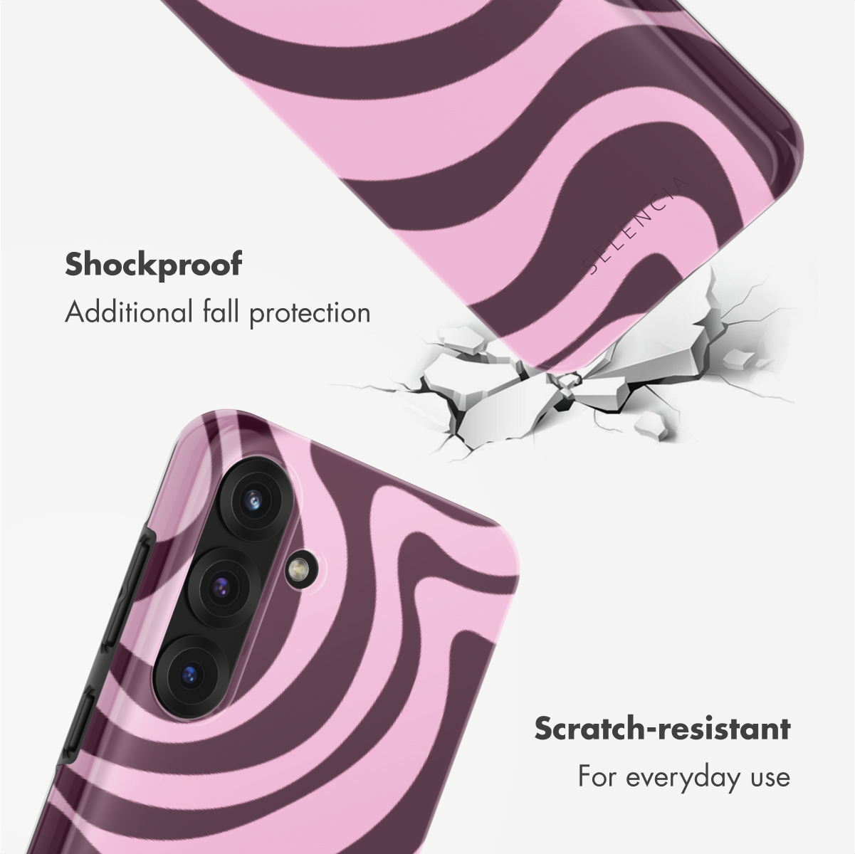 Deux coques de téléphone ondulées rose et violet foncé avec protection antichoc.
