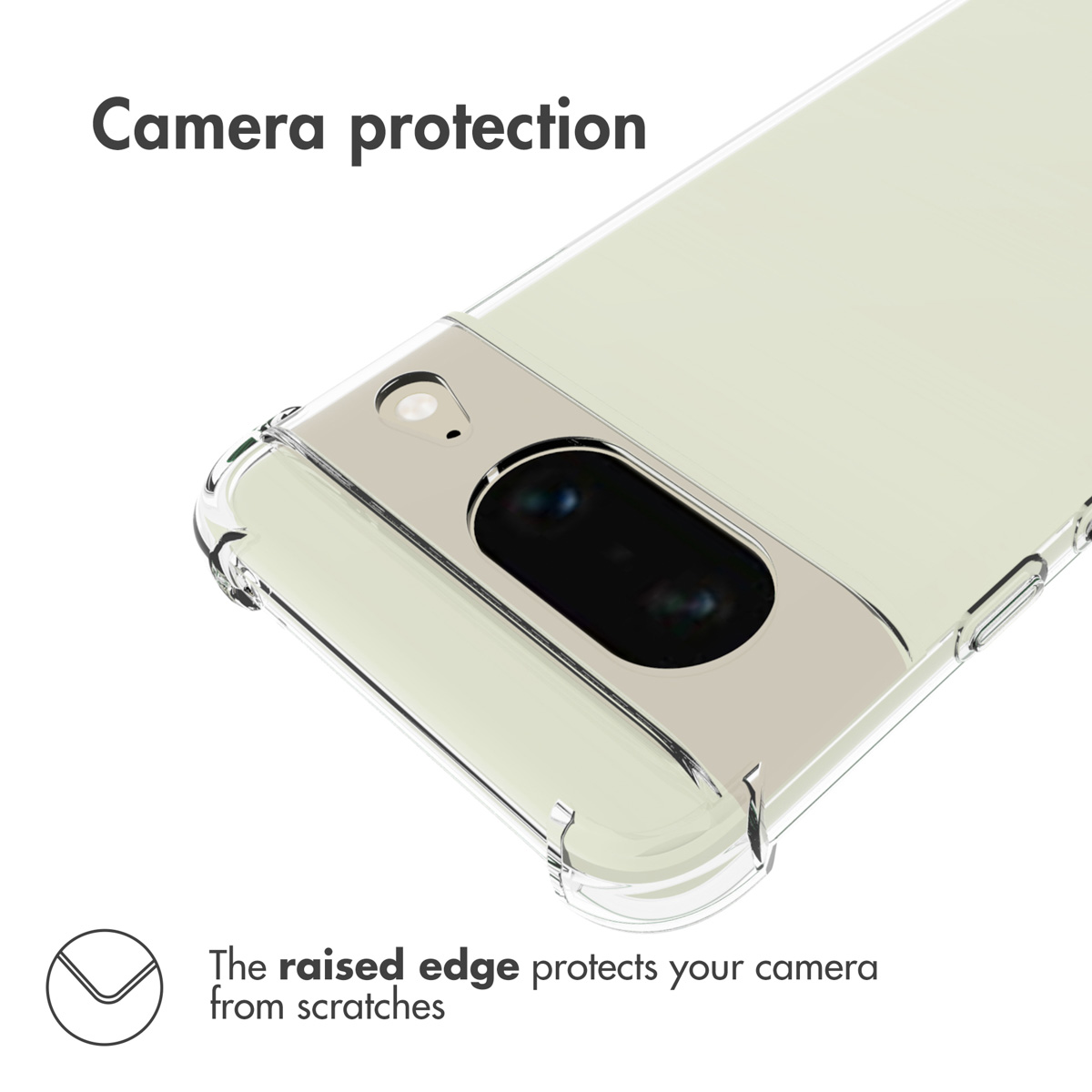 Custodia trasparente per telefono con bordo rialzato per proteggere la fotocamera.