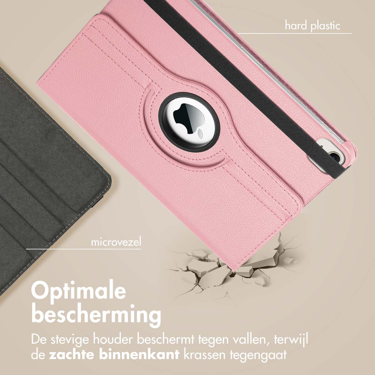 Pink tablet case with hard plastic shell and soft interior showing drop protection.