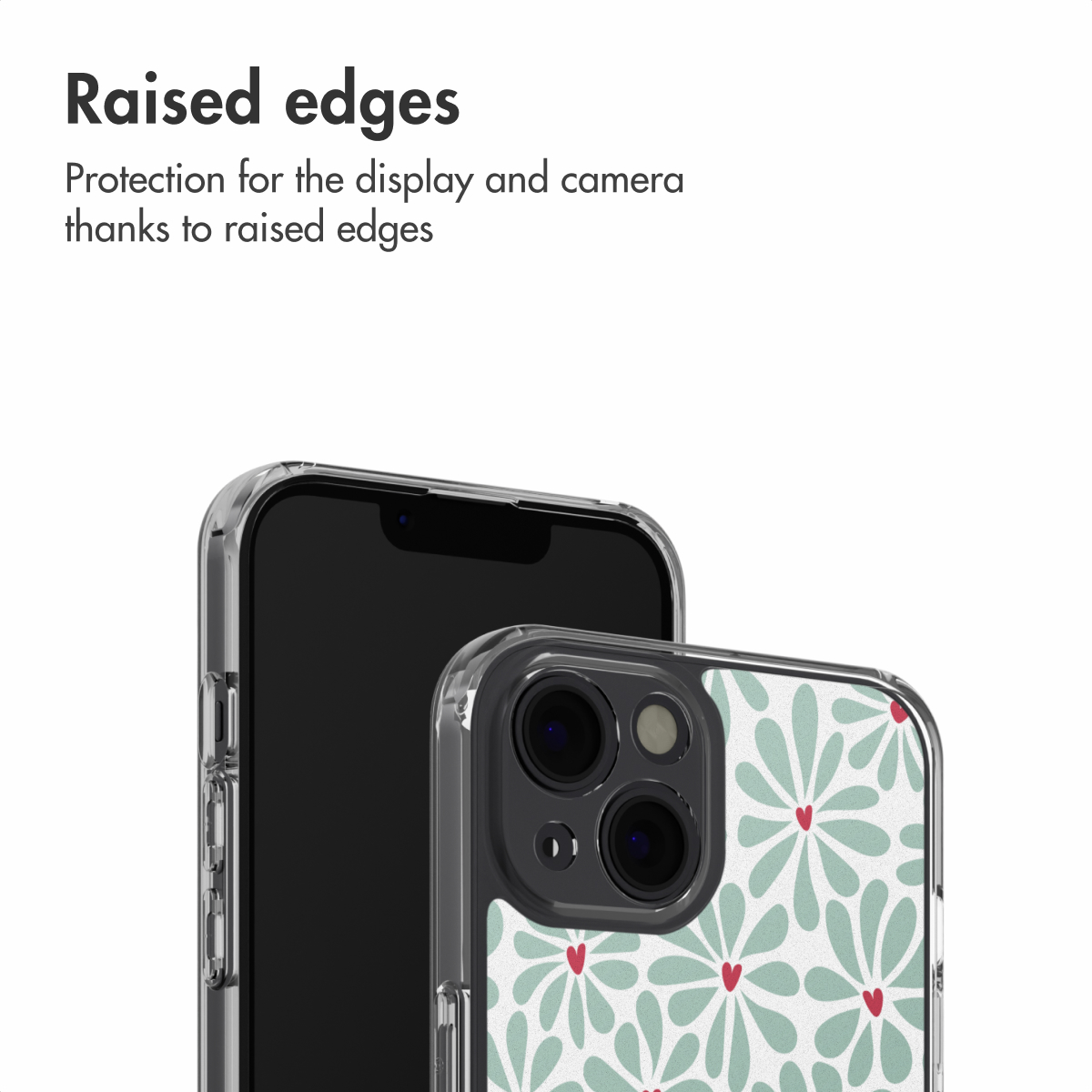 Funda para teléfono con patrón y bordes elevados para pantalla y cámara.