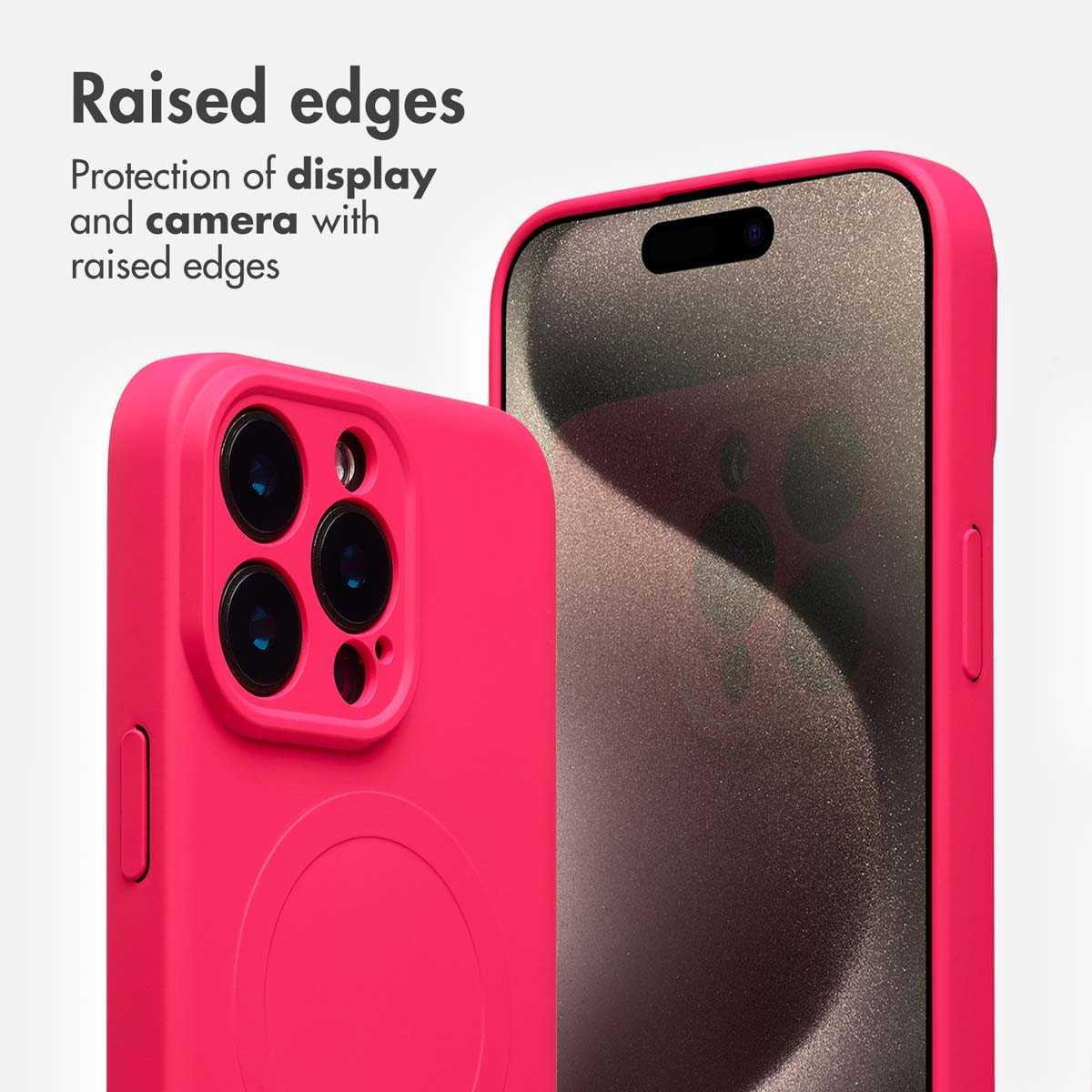 Funda rosa para smartphone que muestra bordes elevados para protección.