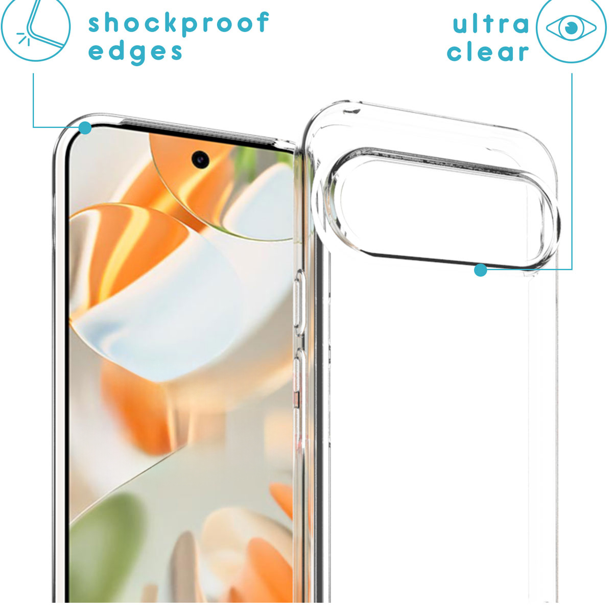 Custodia trasparente per telefono con bordi antiurto e design ultra trasparente.