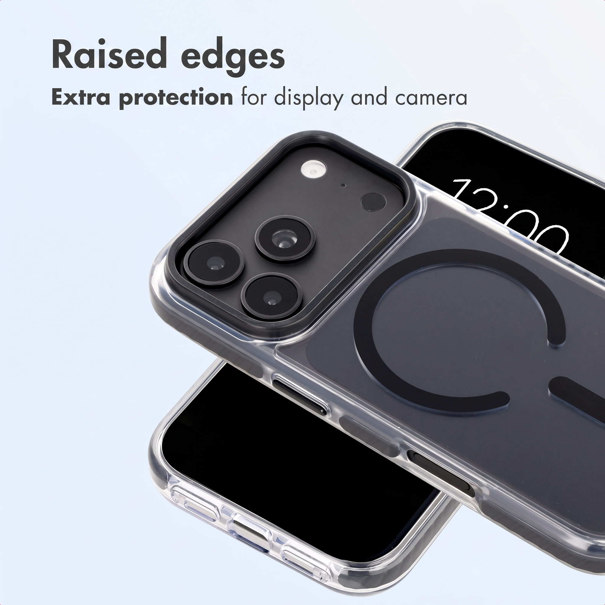 Handyhülle mit erhöhten Rändern für Display- und Kameraschutz.