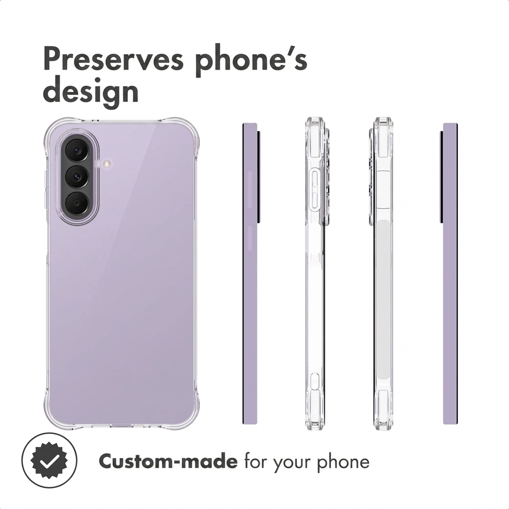 Une coque de protection transparente et sur mesure vue sous plusieurs angles.