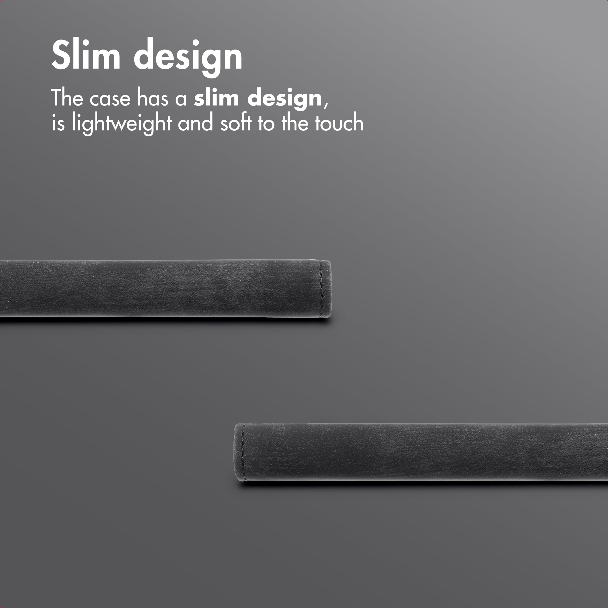 Imagen promocional gris que muestra dos bordes delgados y oscuros sobre fondo gris con texto.