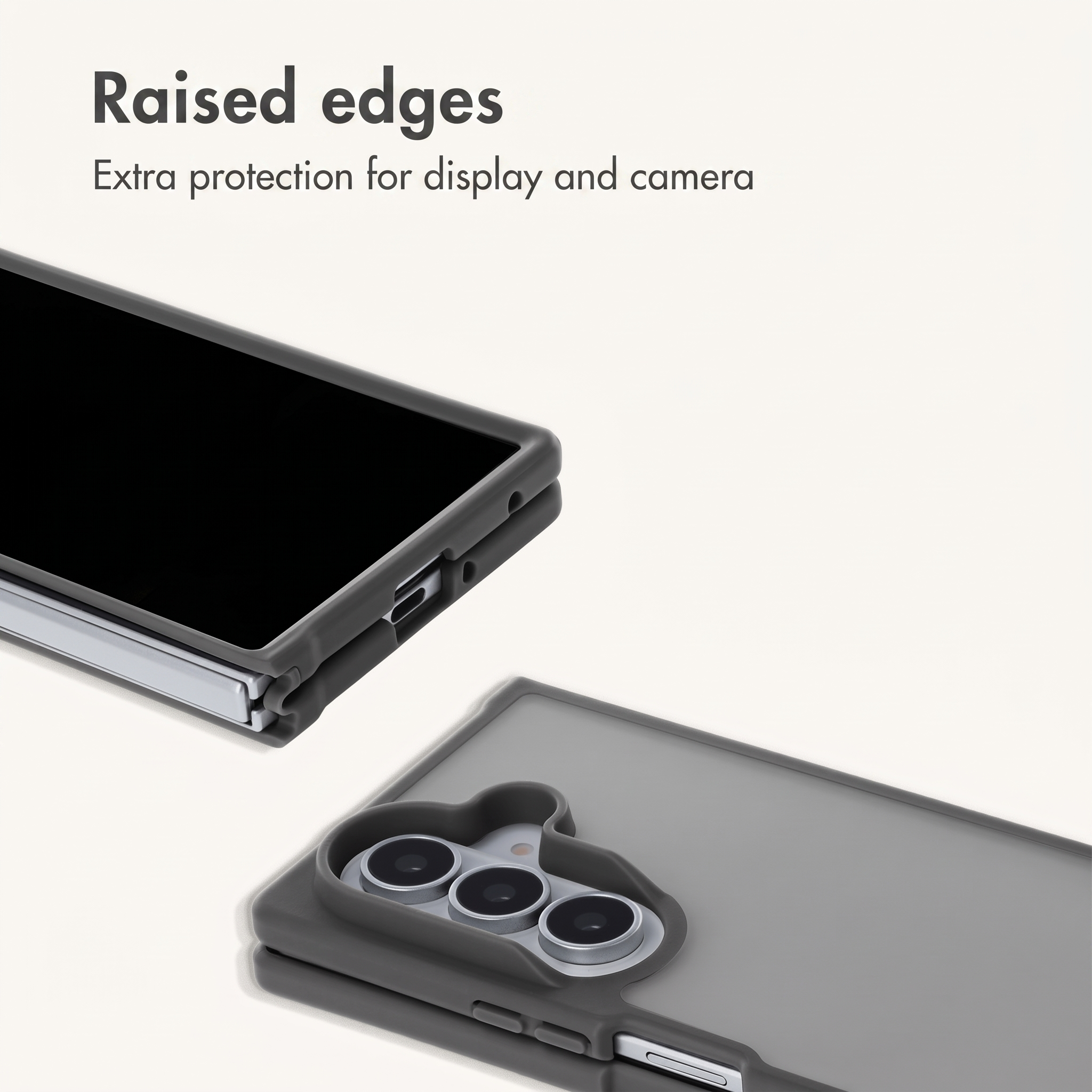 Erhöhte Ränder bieten zusätzlichen Schutz für Display und Kamera eines faltbaren Smartphones.