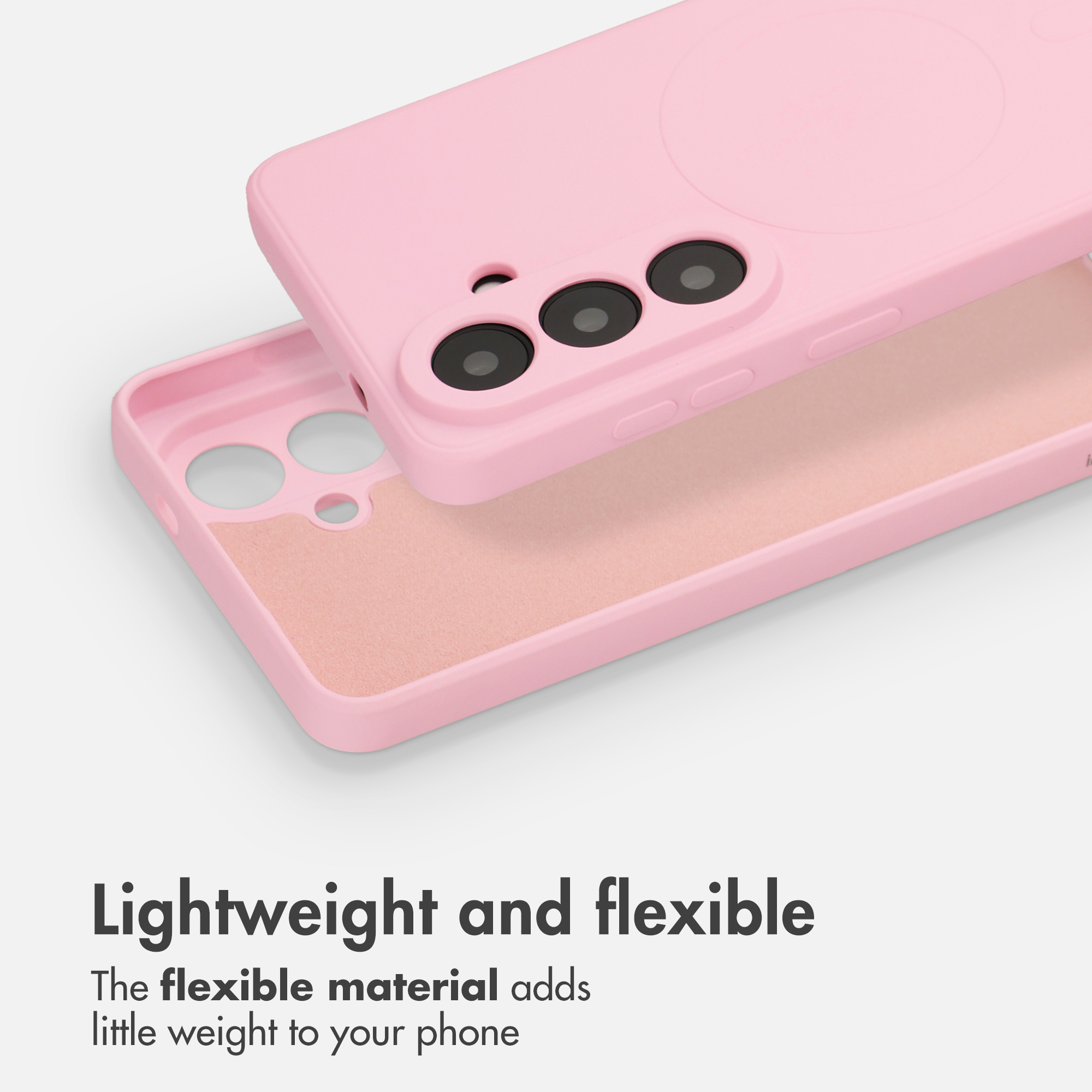 Due custodie per telefono rosa con fodera morbida e ritagli per fotocamere.