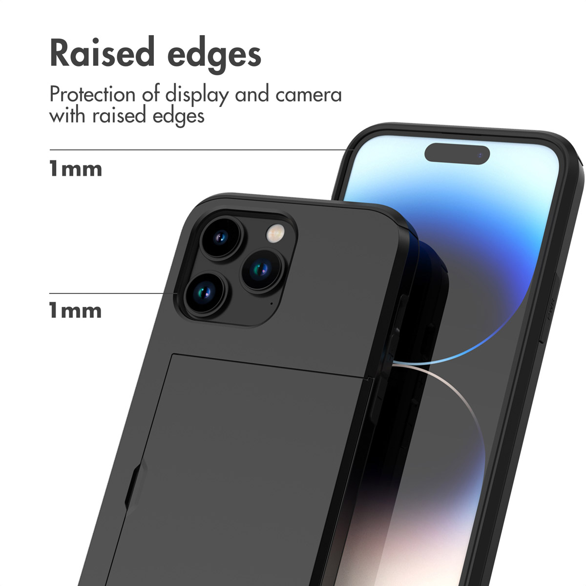 Une coque noire met en avant des bords surélevés de 1 mm pour protéger l'appareil photo et l'écran.