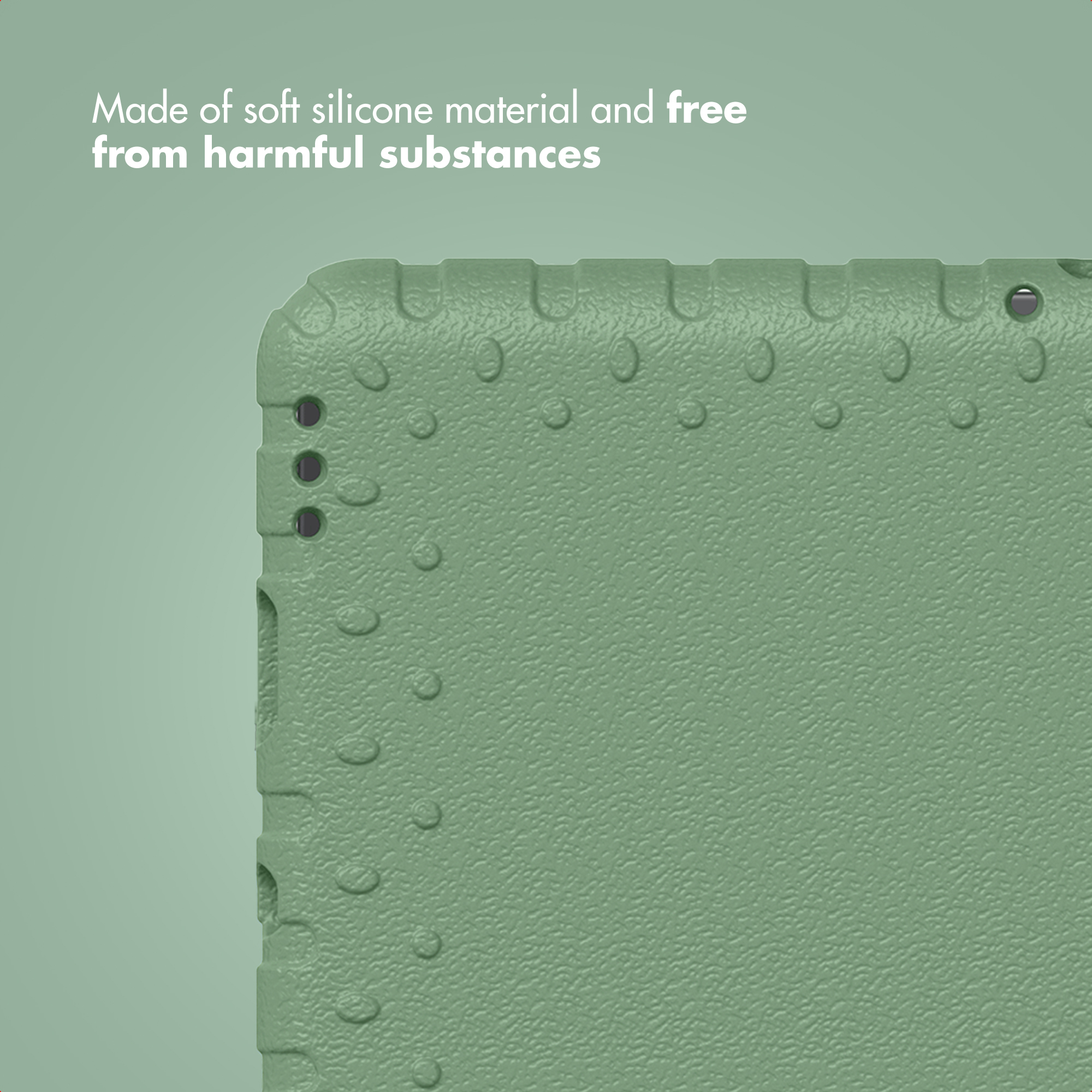 Coque en silicone verte avec surface texturée et bosses.