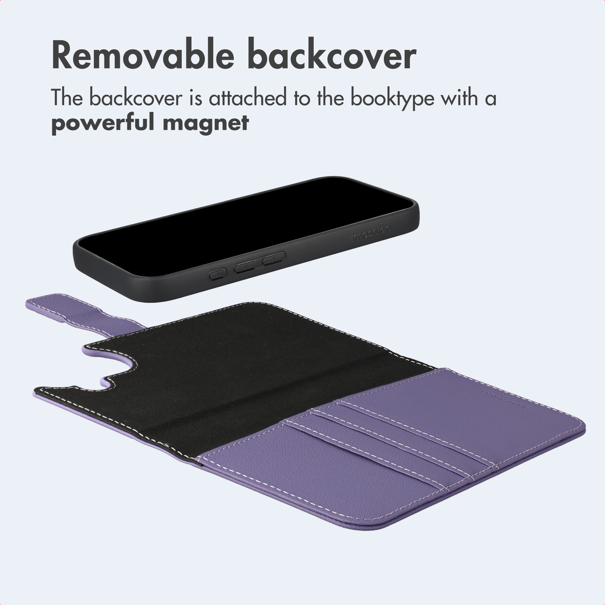 Cover posteriore rimovibile attaccata alla custodia tramite magnete.