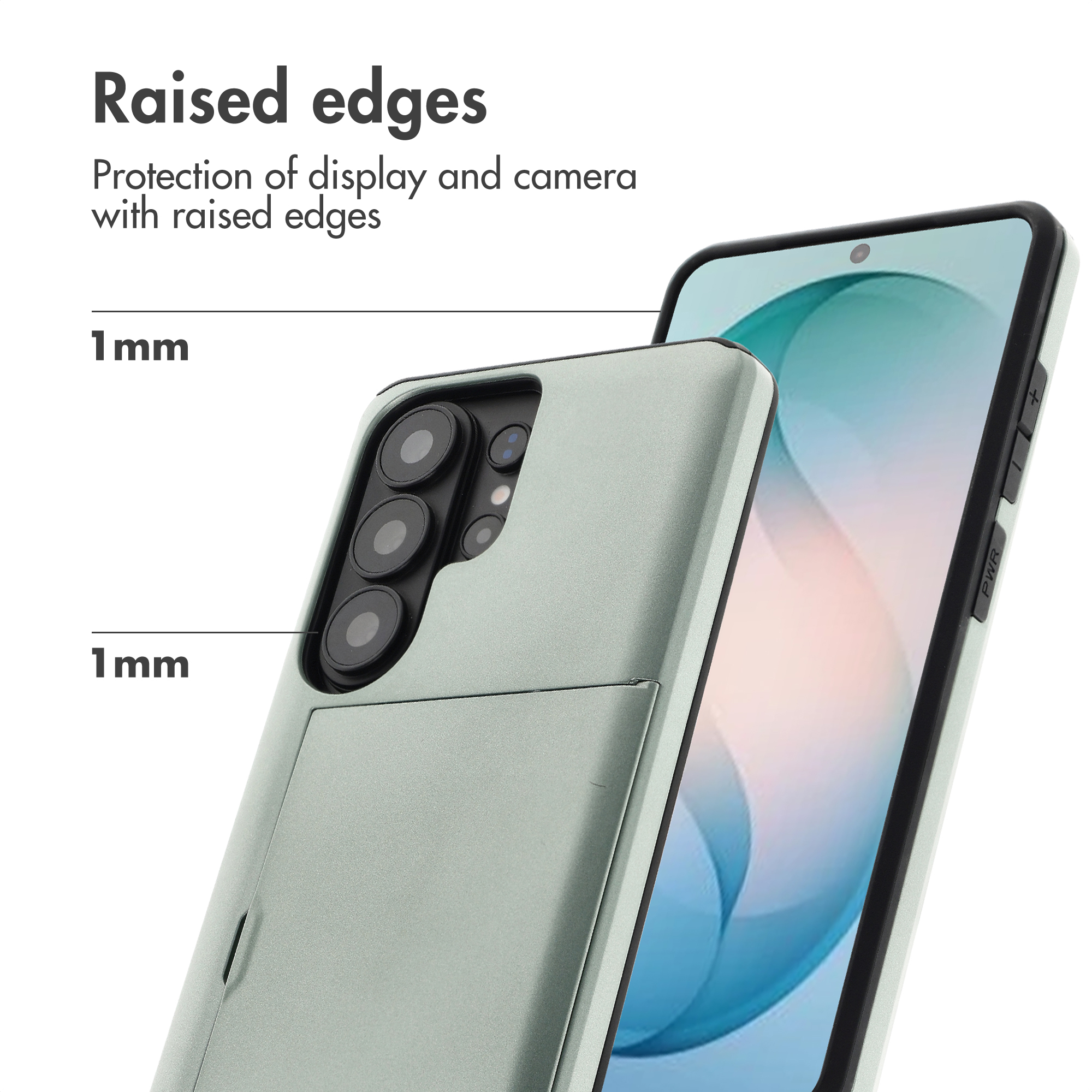 Funda para smartphone con bordes elevados que ofrece 1 mm de protección.
