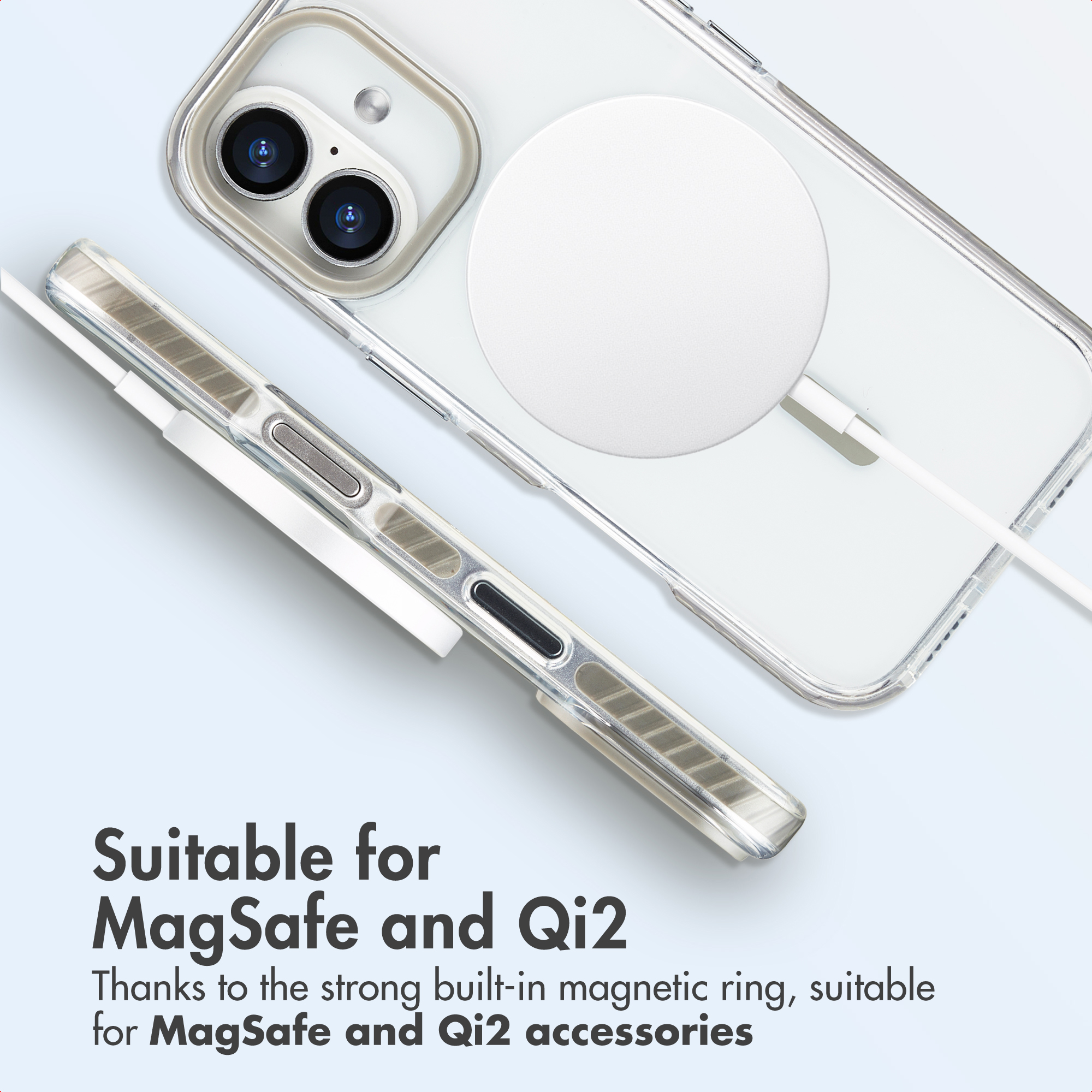 Custodia trasparente con anello magnetico integrato per MagSafe e Qi2.