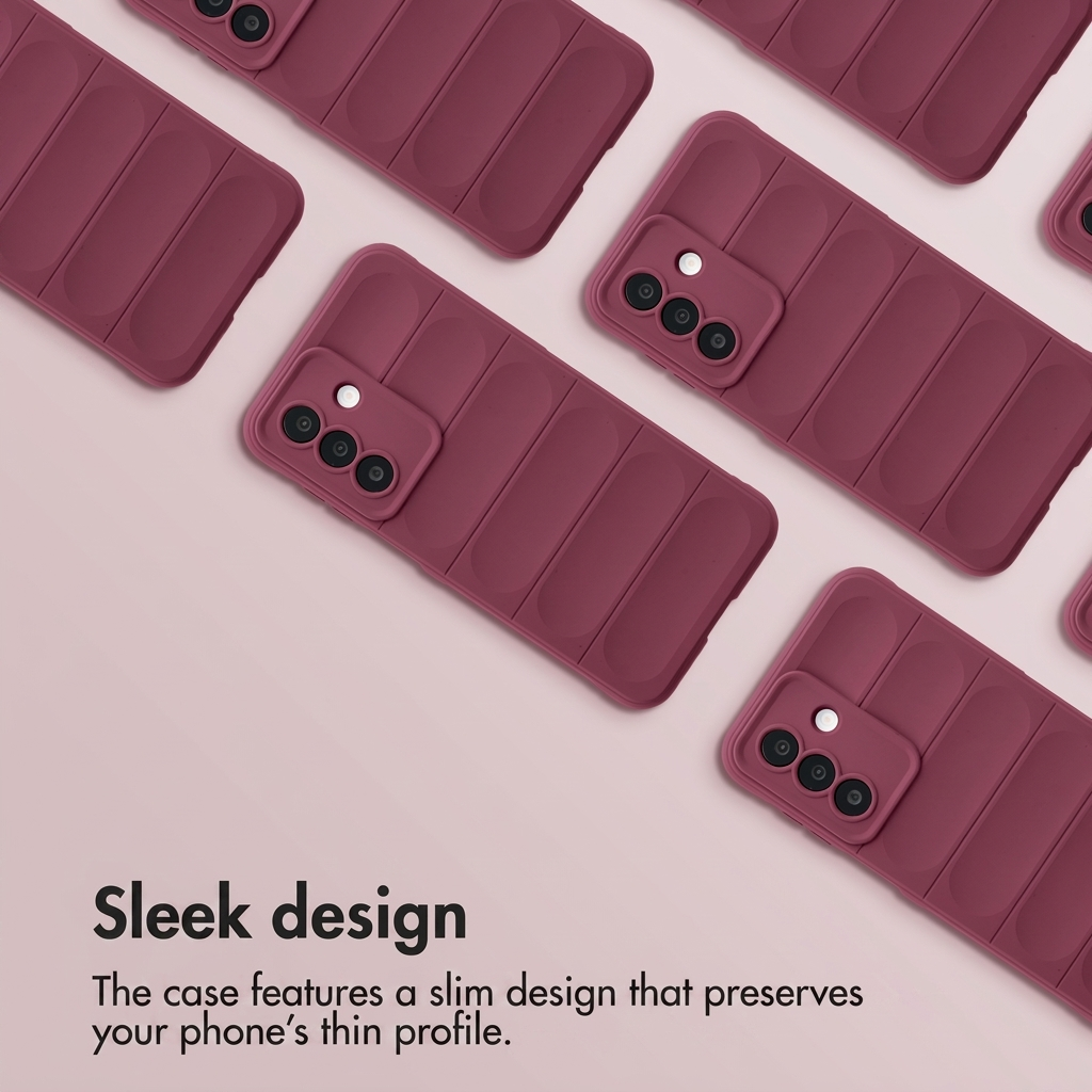 Diseño plano y elegante de fundas de smartphone rojo oscuro sobre fondo claro.