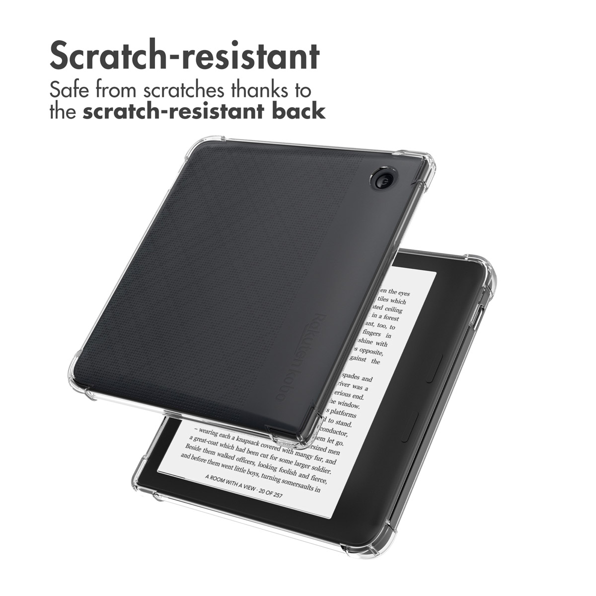 Une liseuse avec une coque transparente et du texte sur la résistance.