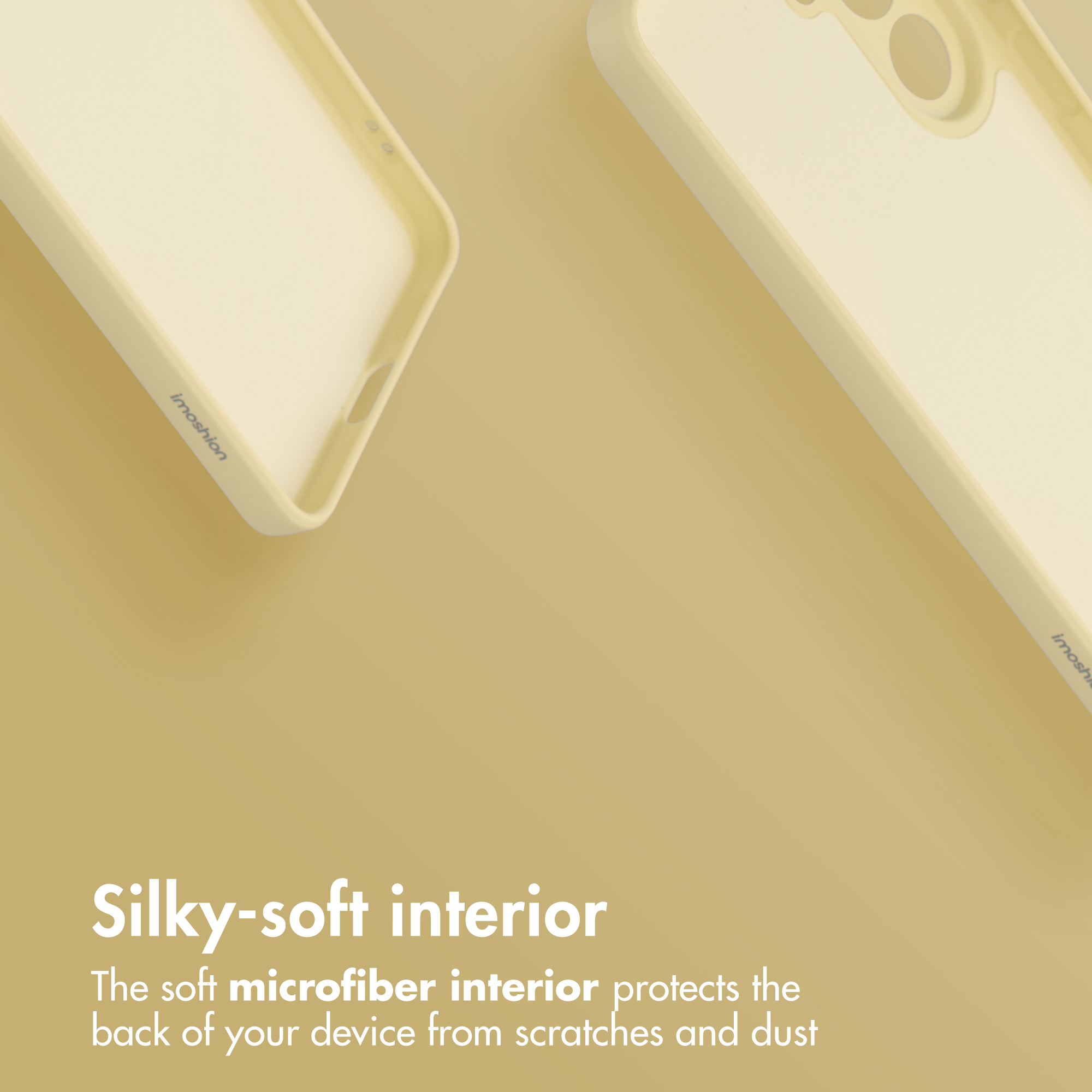 Due cover gialle su sfondo beige con testo sull'interno in morbida microfibra.