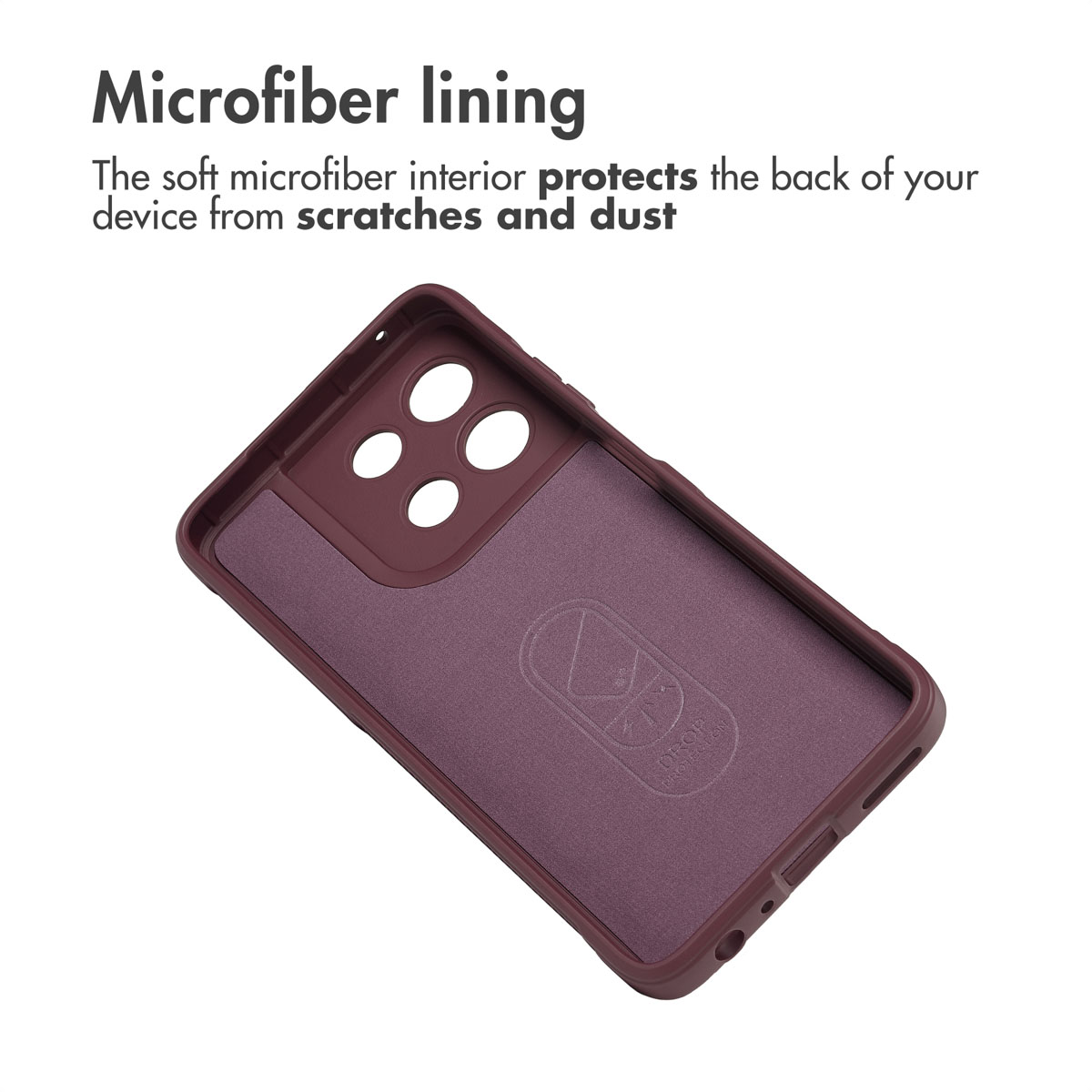 Vista della morbida fodera in microfibra all'interno di una custodia per smartphone.